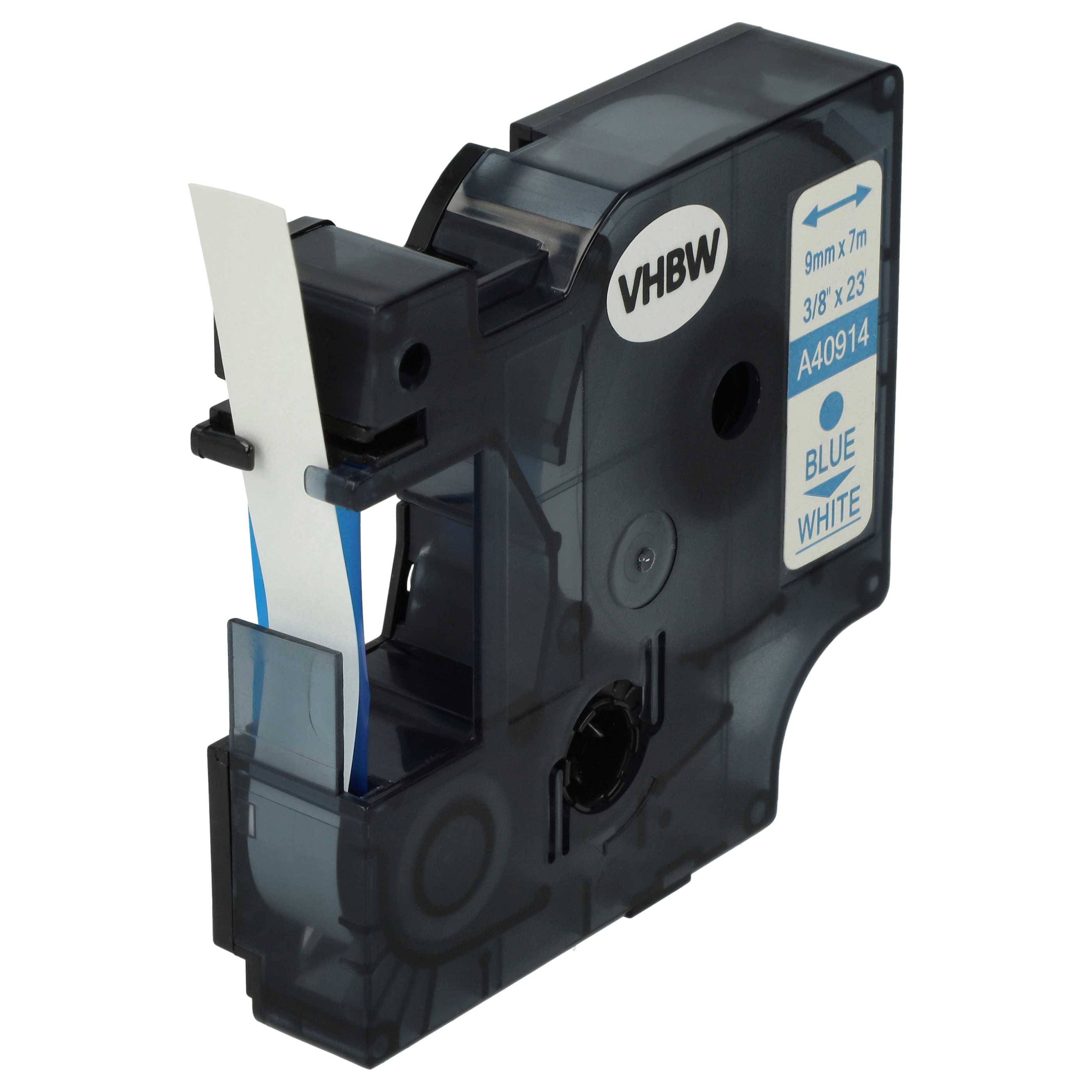 vhbw Schriftband-Kassette kompatibel mit Dymo LabelManager 420P, 400, 450D, 450, 500, 300, 350, 360D, 350D Etiketten-Drucker 7m x 9mm Blau auf Weiß