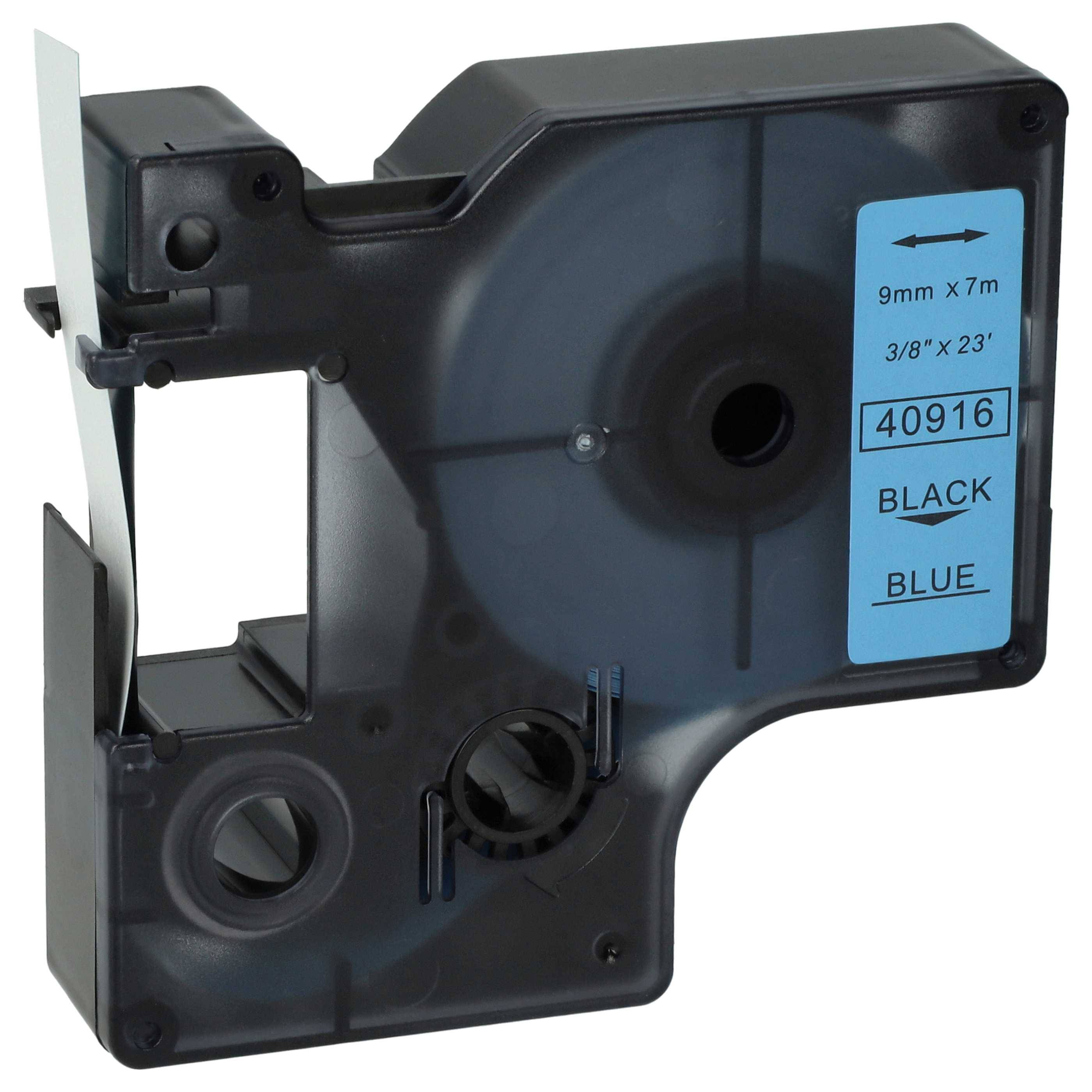vhbw Schriftband-Kassette kompatibel mit Dymo LabelManager 500TS, 500, PC II Etiketten-Drucker 7m x 9mm Schwarz auf Blau