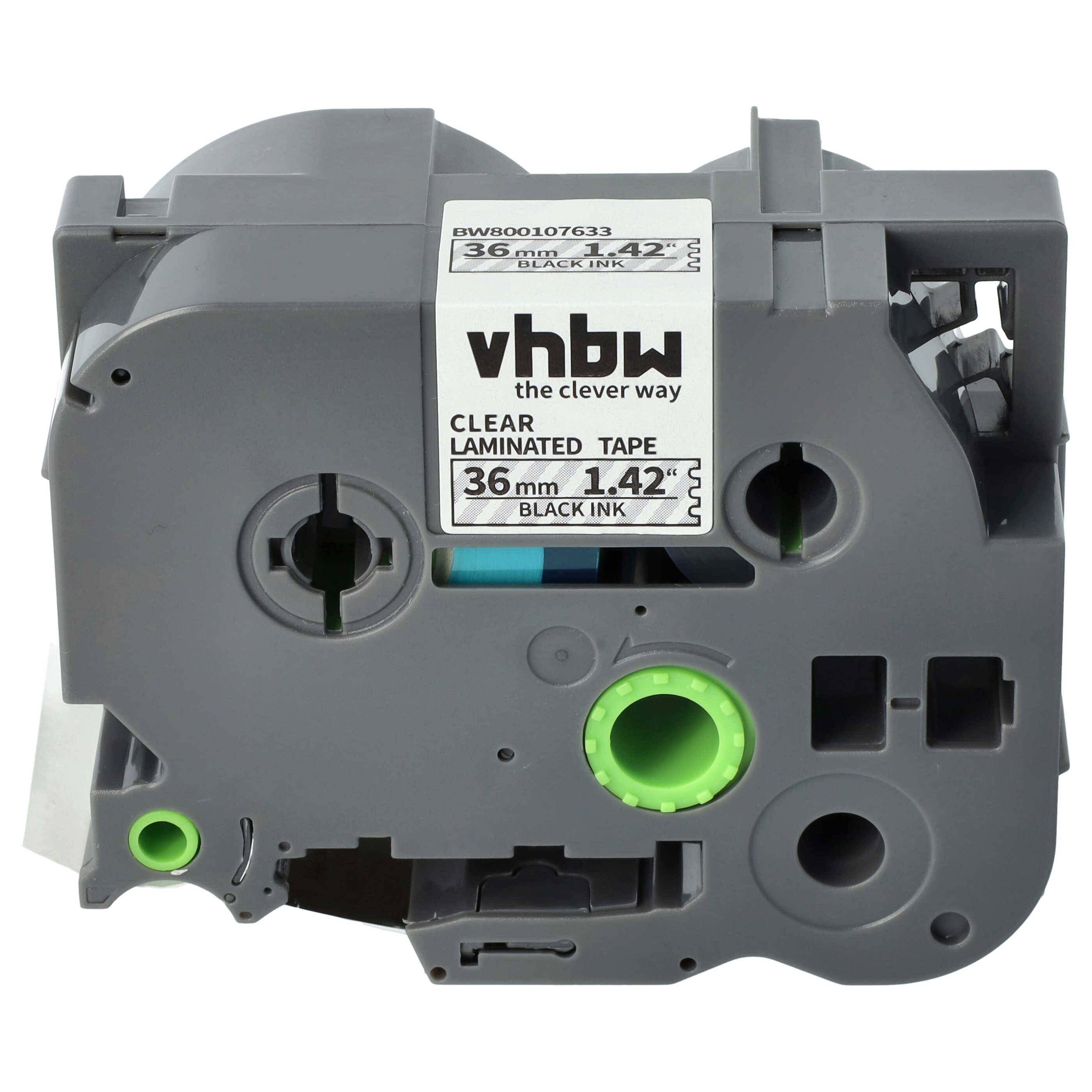 vhbw Schriftband-Kassette Ersatz für Brother TZE-161, TZ-161 für Etiketten-Drucker 8m x 36mm Schwarz auf Transparent