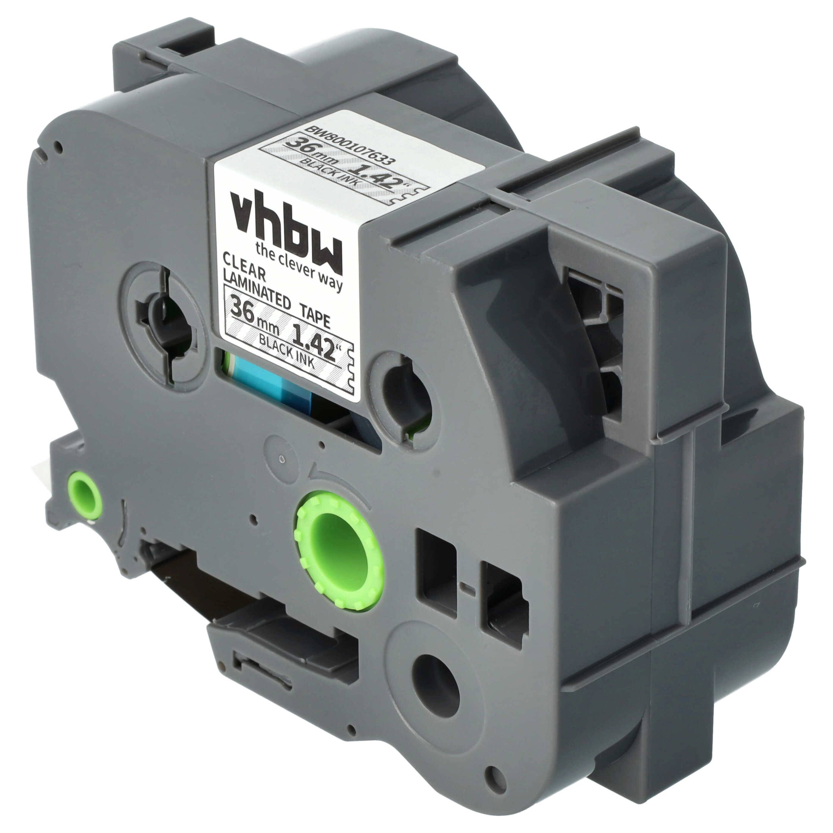 vhbw Schriftband-Kassette Ersatz für Brother TZE-161, TZ-161 für Etiketten-Drucker 8m x 36mm Schwarz auf Transparent