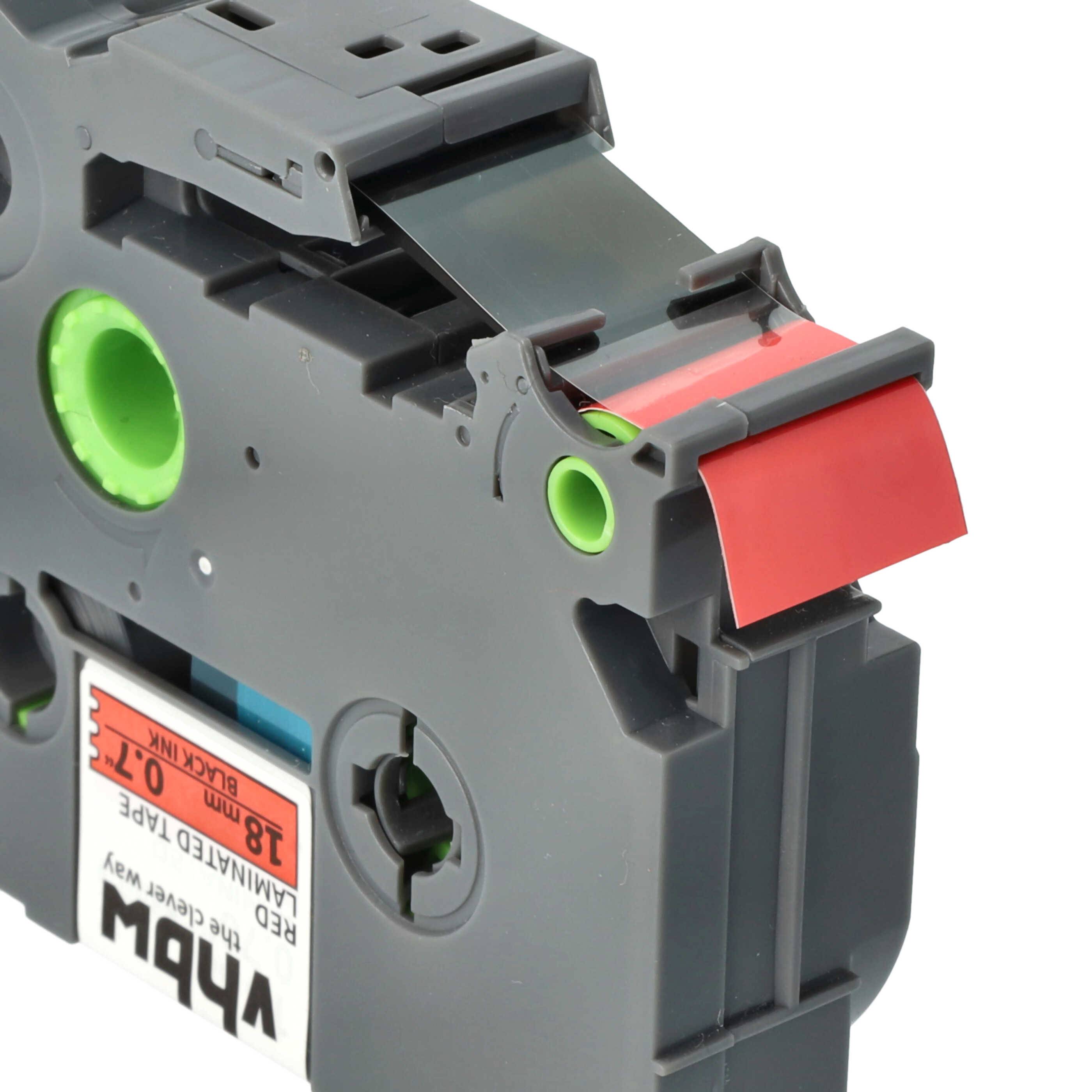 vhbw Schriftband-Kassette kompatibel mit Brother PT H 500 Li, P 700, RL 700 S, 9800 PCN, E 500 VP, H 500 Etiketten-Drucker 8m x 18mm Schwarz auf Rot