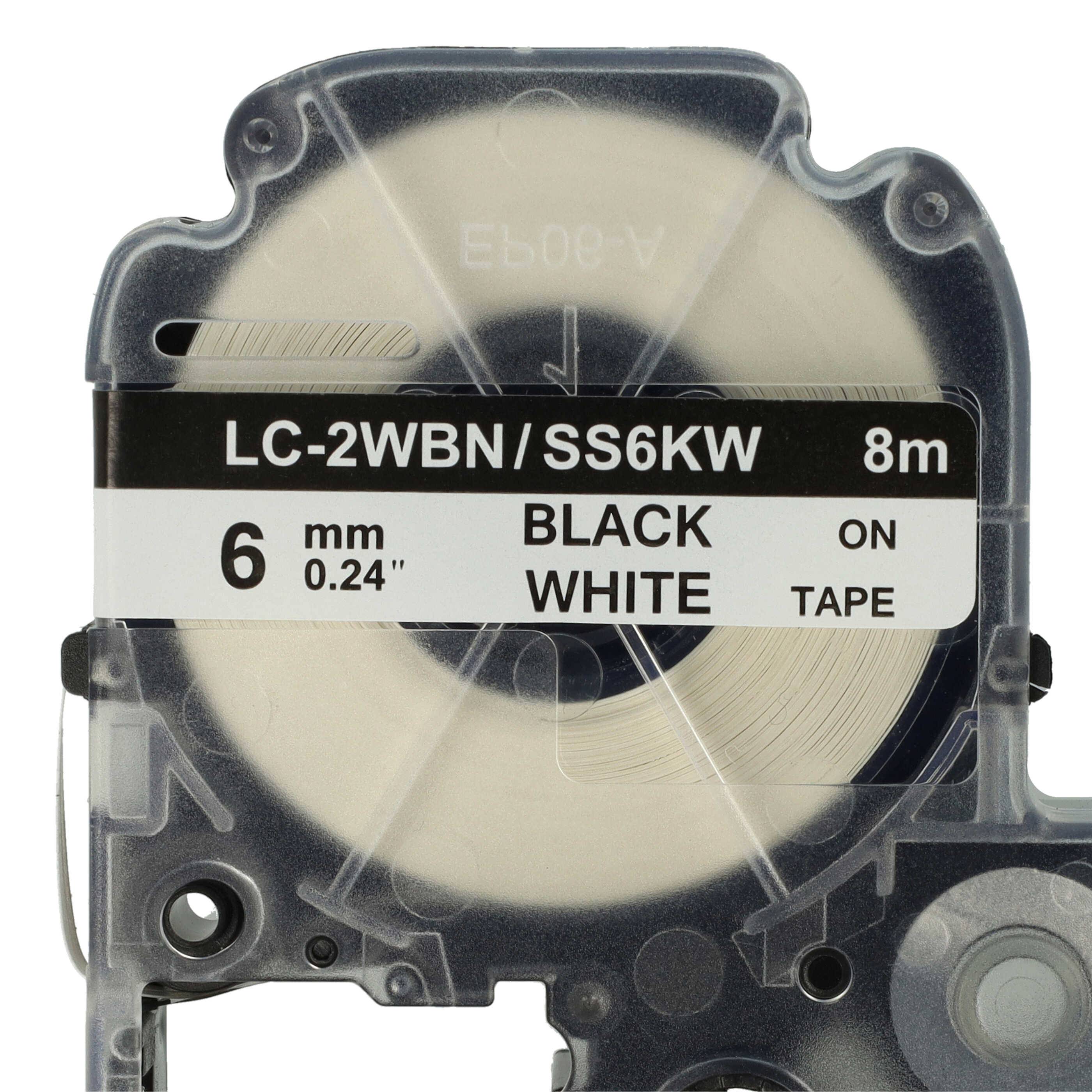 vhbw Schriftband-Kassette Ersatz für KingJim SS6KW für Etiketten-Drucker 8m x 6mm Schwarz auf Weiß