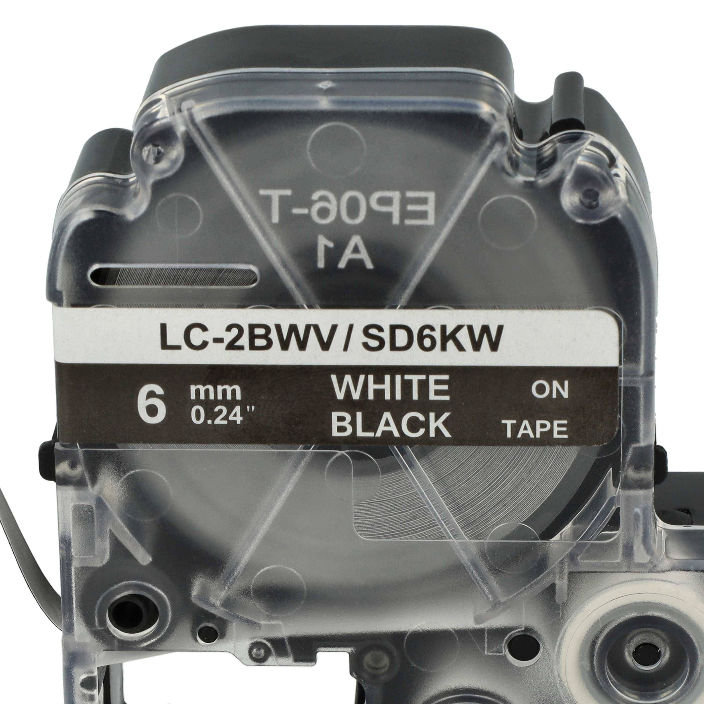 vhbw Schriftband-Kassette kompatibel mit Epson OK300, OK200, LW-400, LW-300, LW-900P, LW-500, LM-700 Etiketten-Drucker 8m x 6mm Weiß auf Schwarz