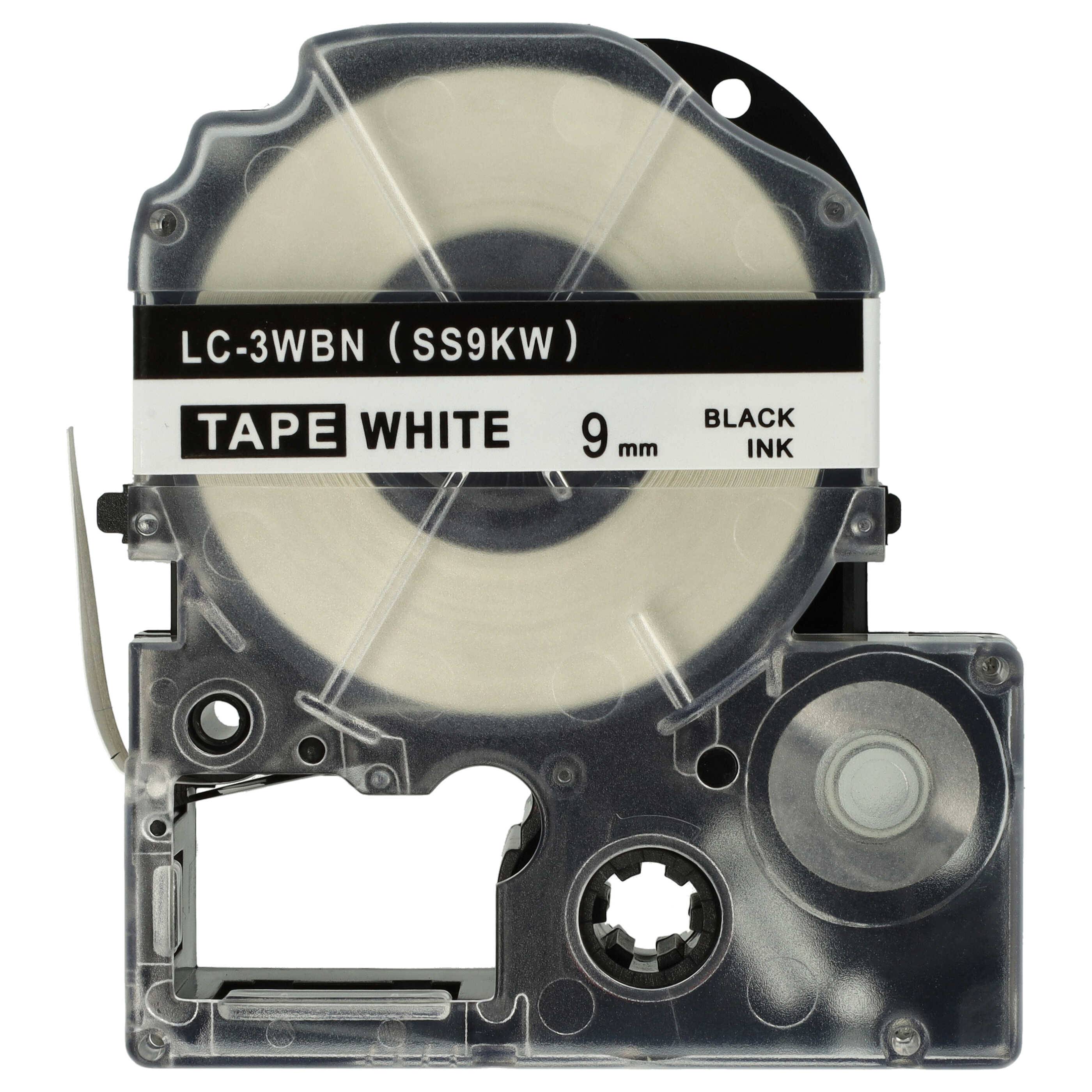 vhbw Schriftband-Kassette kompatibel mit KingJim SR-PBW1, SR-RK1, SR150, SR180, SR230C, SR300TF, SR330, SR3700P Etiketten-Drucker 8m x 9mm Schwarz