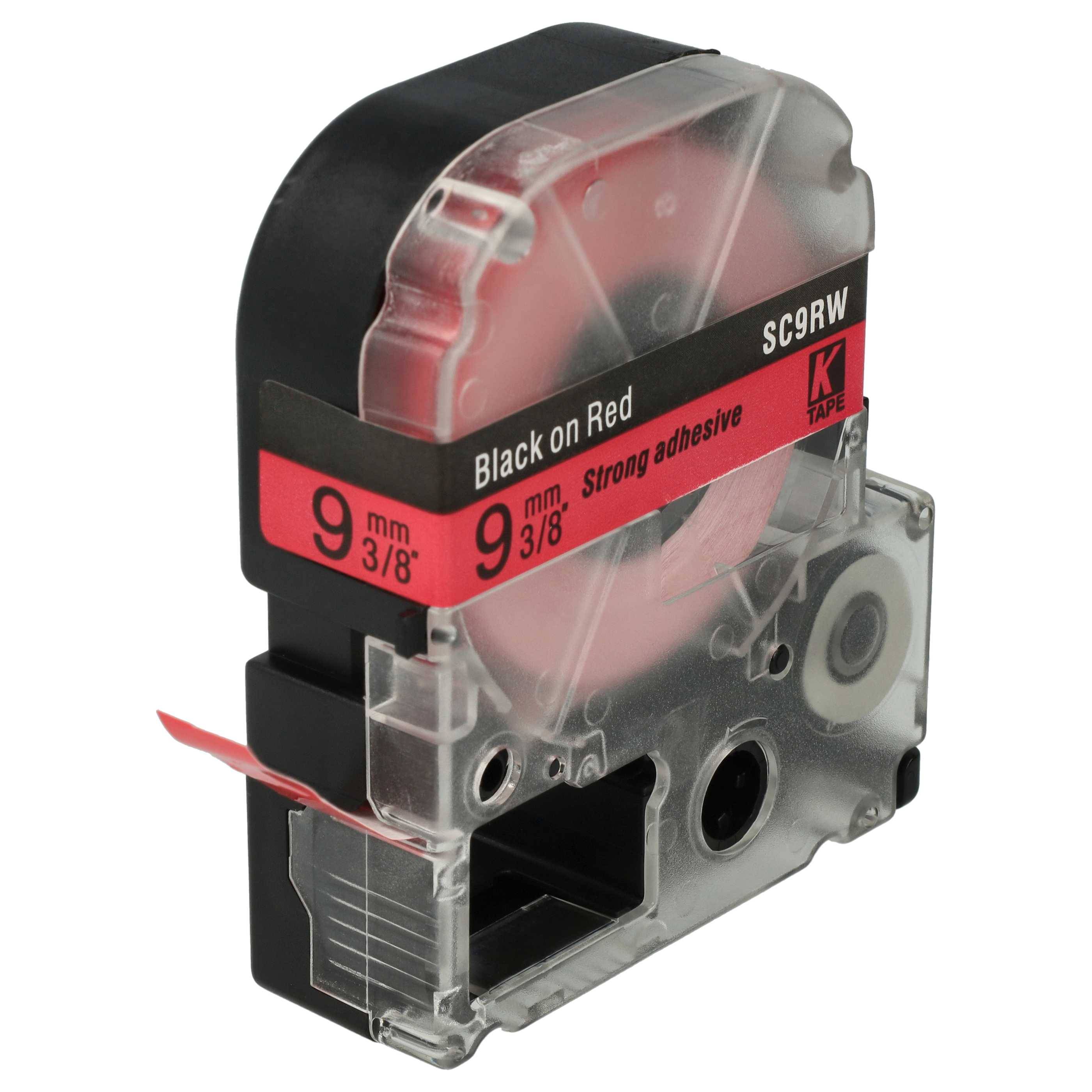 vhbw Schriftband-Kassette kompatibel mit Epson LabelWorks OK900P Etiketten-Drucker 8m x 9mm Schwarz auf Rot