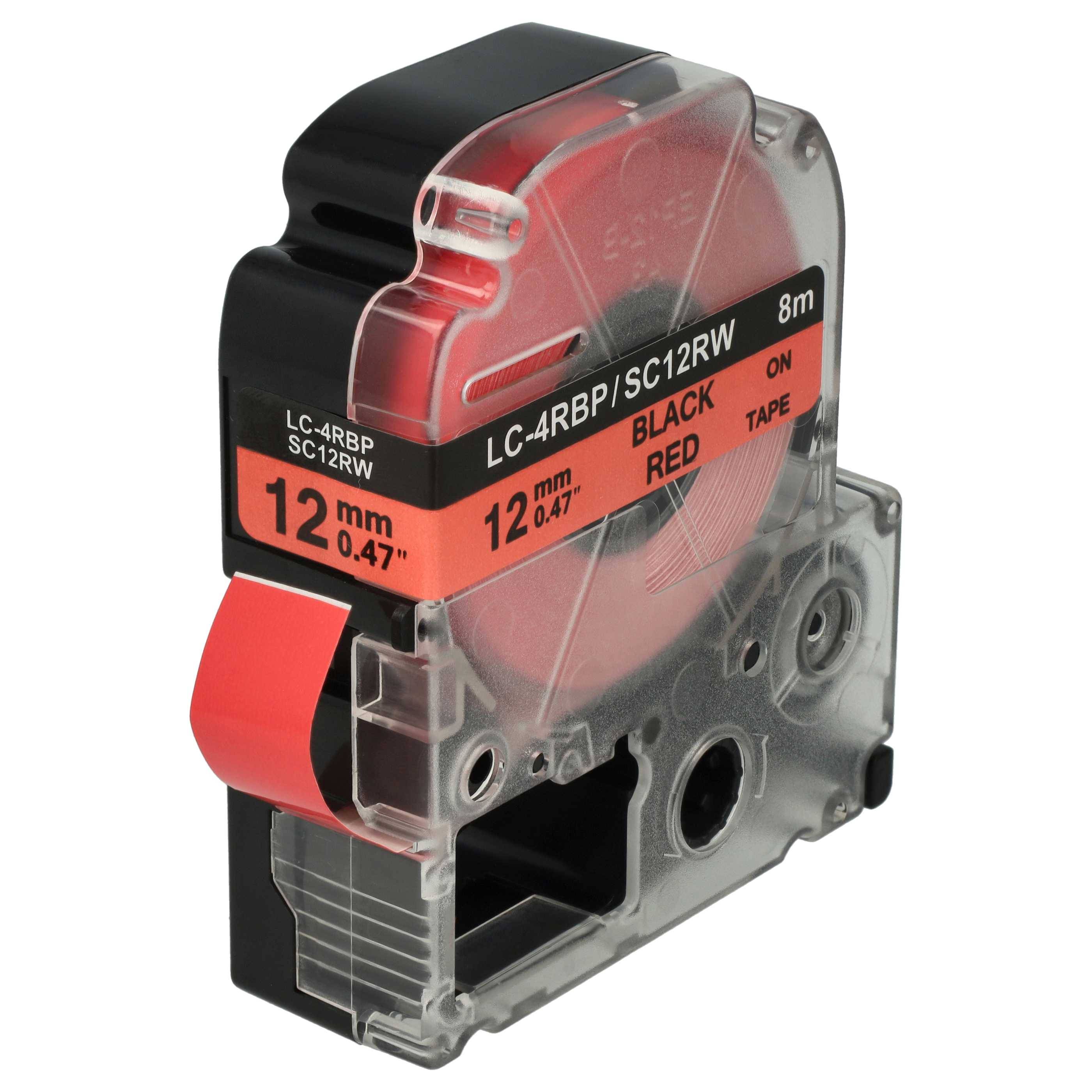 vhbw Schriftband-Kassette kompatibel mit KingJim SR3900C, SR150, SR3700P, SR330, SR300TF, SR180, SR230C Etiketten-Drucker 8m x 12mm Schwarz auf Rot