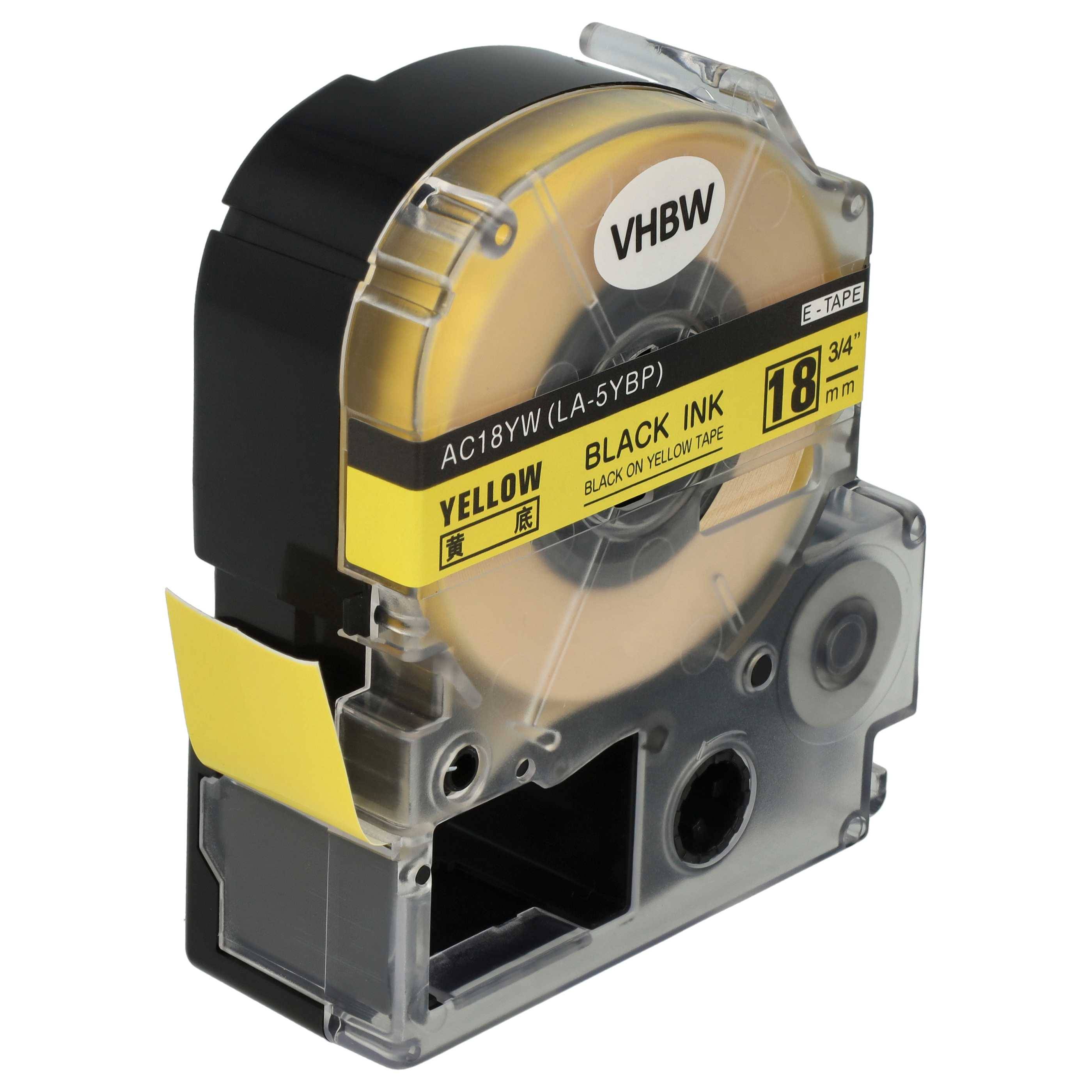 vhbw Schriftband-Kassette kompatibel mit KingJim SR530, SR550, SR530C, SR3900P, SR6700D, SR40, SR750 Etiketten-Drucker 8m x 18mm Schwarz auf Gelb