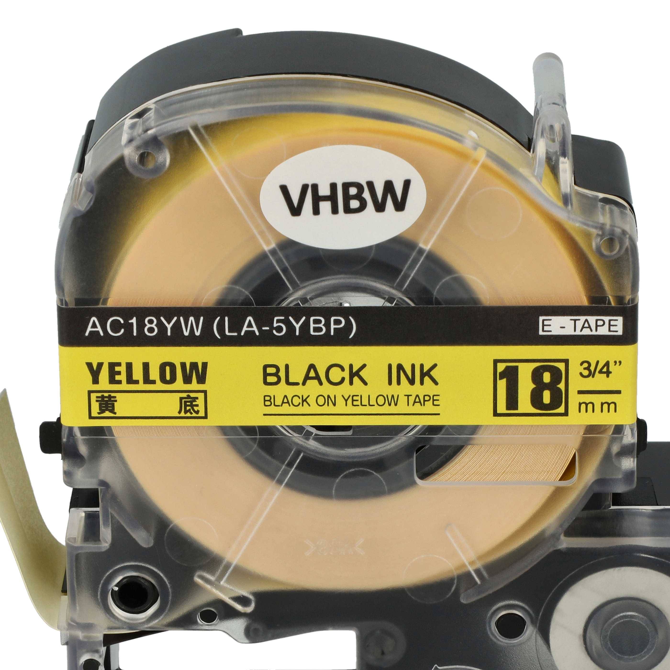 vhbw Schriftband-Kassette kompatibel mit KingJim SR3900C | SR150, SR3700P, SR330, SR300TF, SR180, SR230C Etiketten-Drucker 8m x 18mm Schwarz auf
