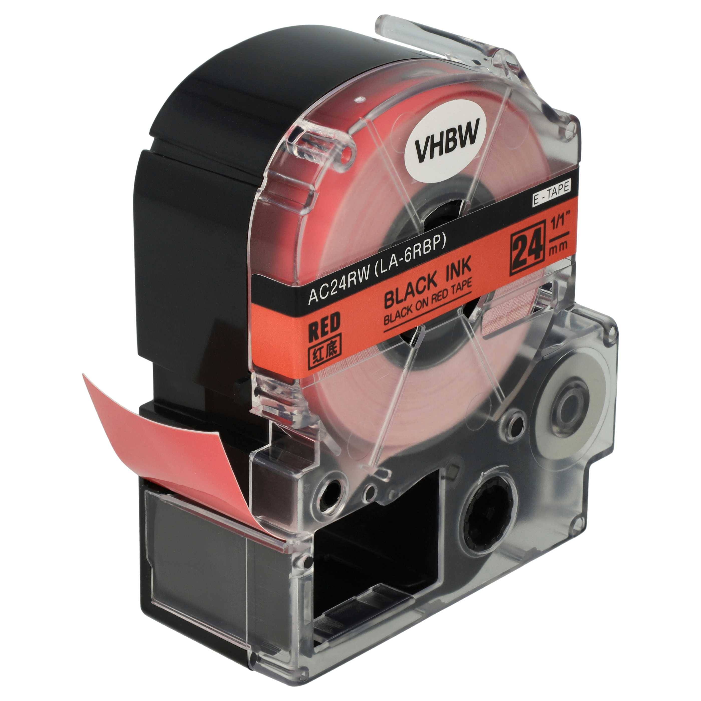 vhbw Schriftband-Kassette kompatibel mit KingJim SR530, SR550, SR3900C, SR530C, SR3900P, SR6700D, SR330 Etiketten-Drucker 8m x 24mm Schwarz auf Rot