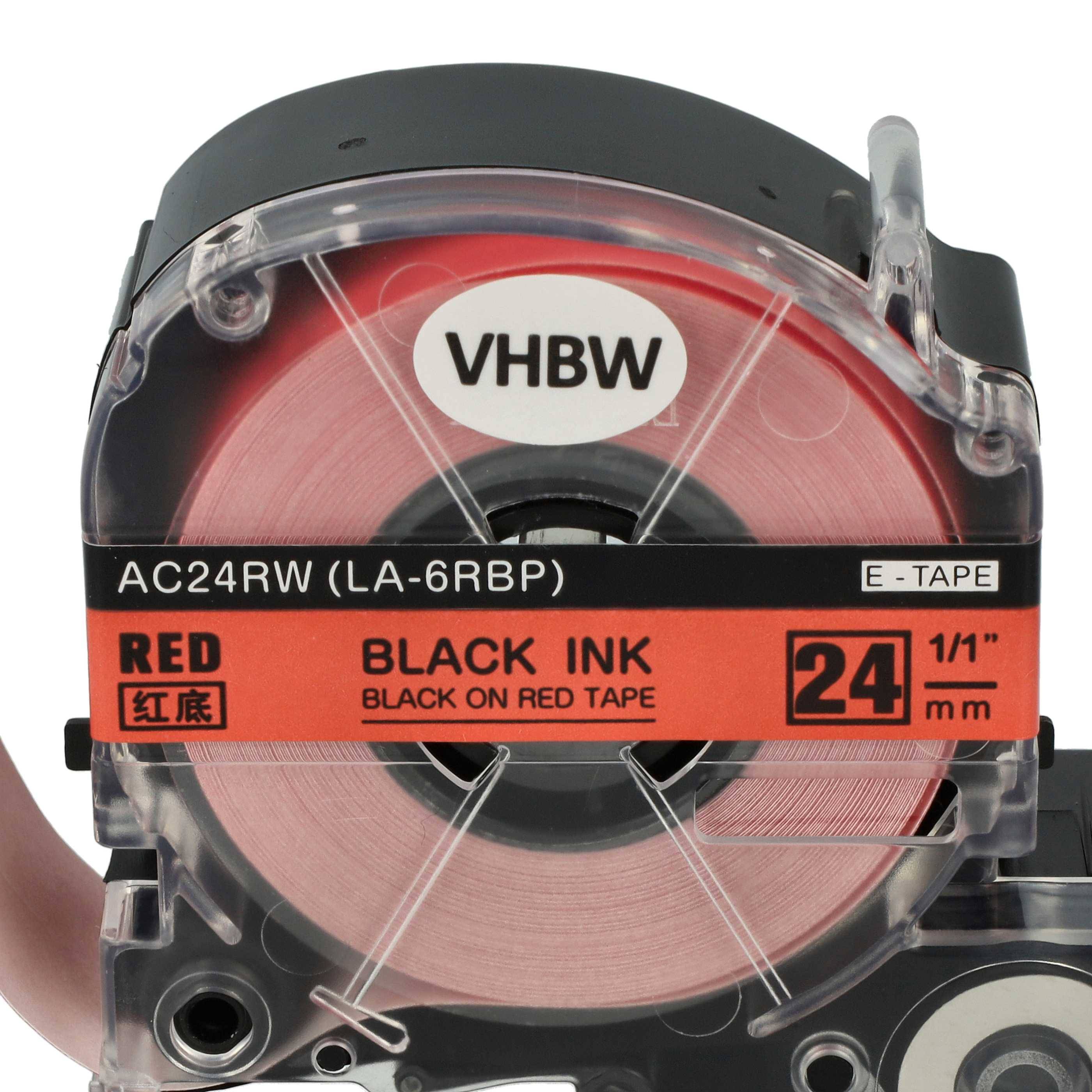 vhbw Schriftband-Kassette kompatibel mit KingJim SR750, SR950 Etiketten-Drucker 8m x 24mm Schwarz auf Rot