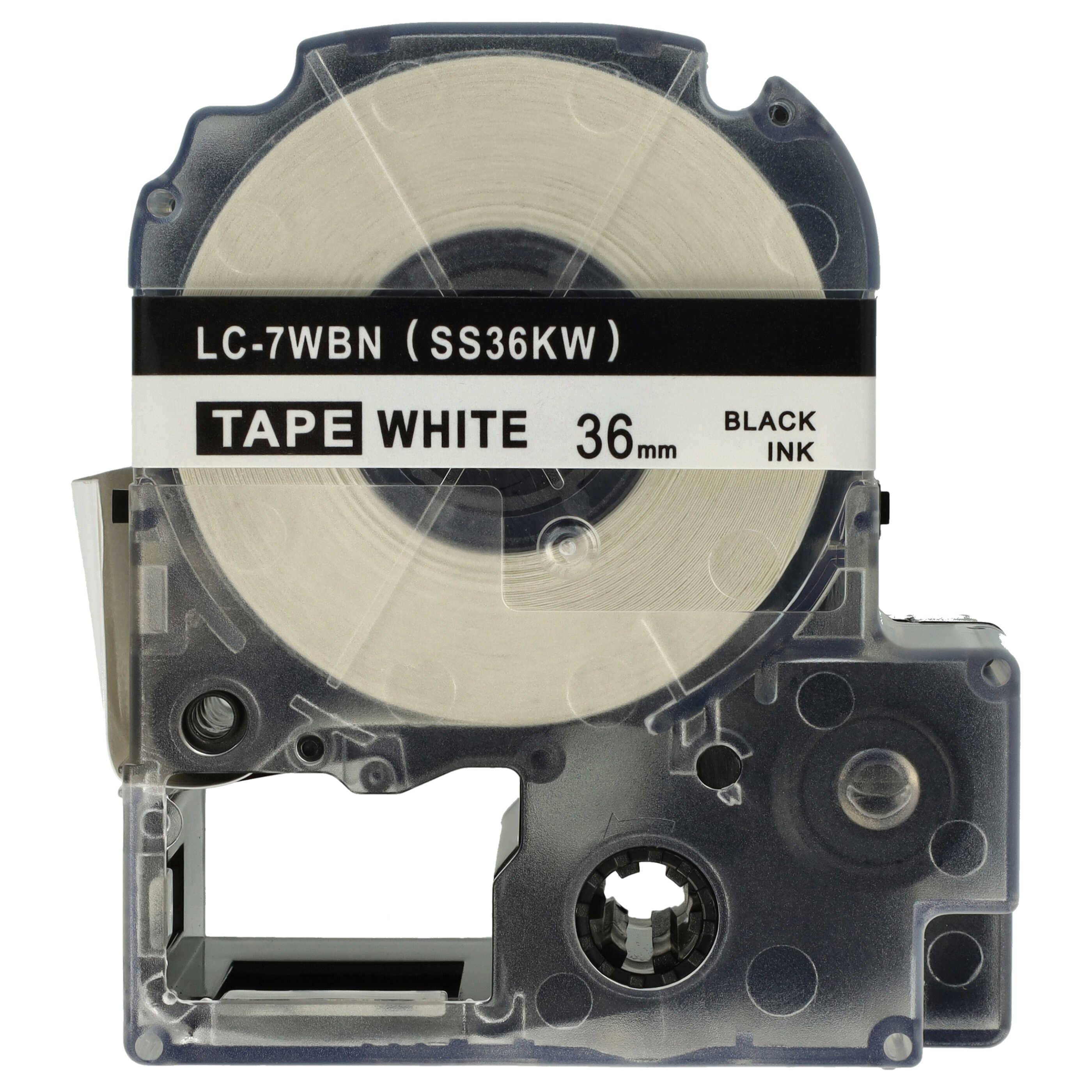 vhbw Schriftband-Kassette kompatibel mit Epson LabelWorks LW-700, OK200, LW-900P, OK720, OK300, OK500P Etiketten-Drucker 8m x 36mm Schwarz auf Weiß