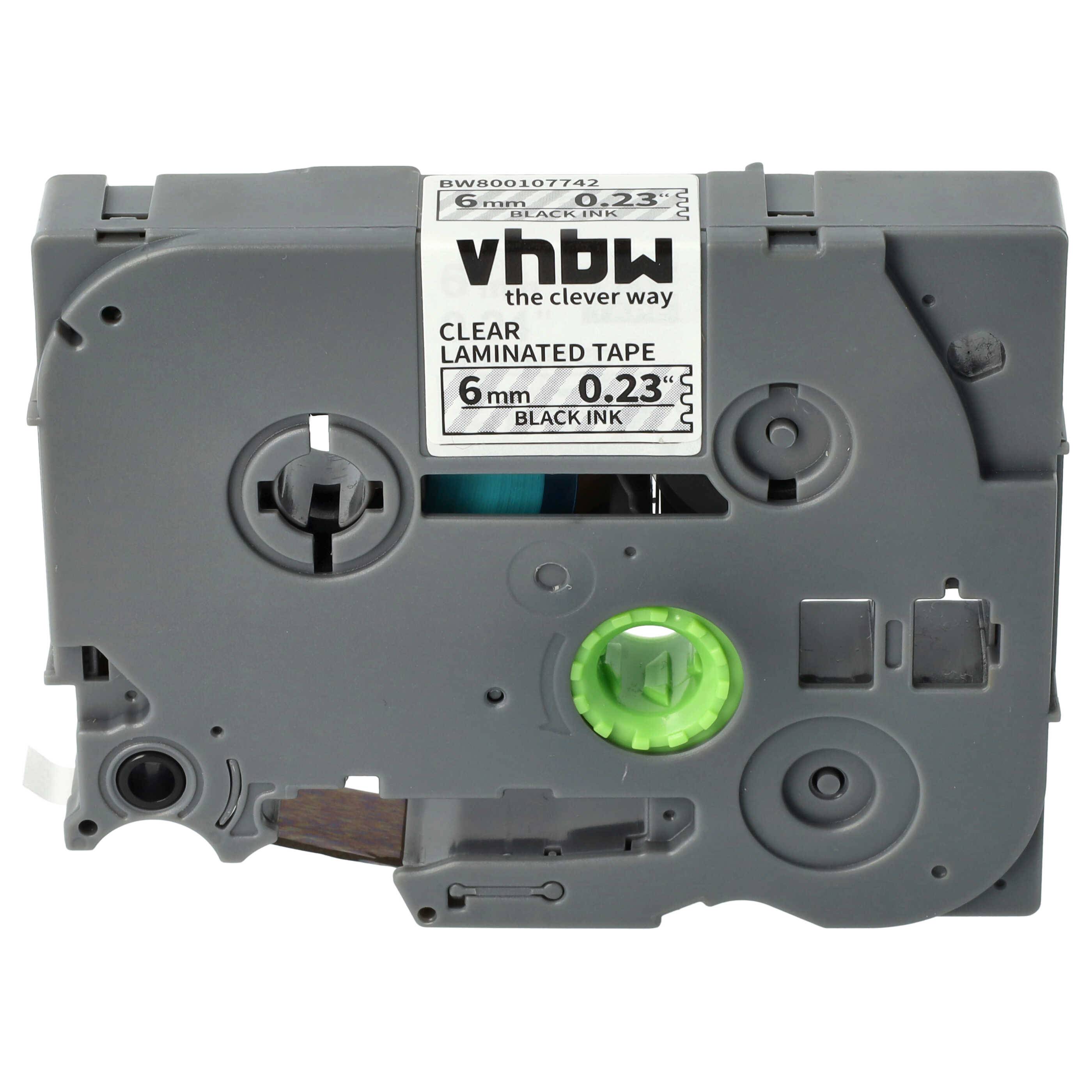 vhbw Schriftband-Kassette kompatibel mit Brother PT H100R, P700 Etiketten-Drucker 8m x 6mm Schwarz auf Transparent