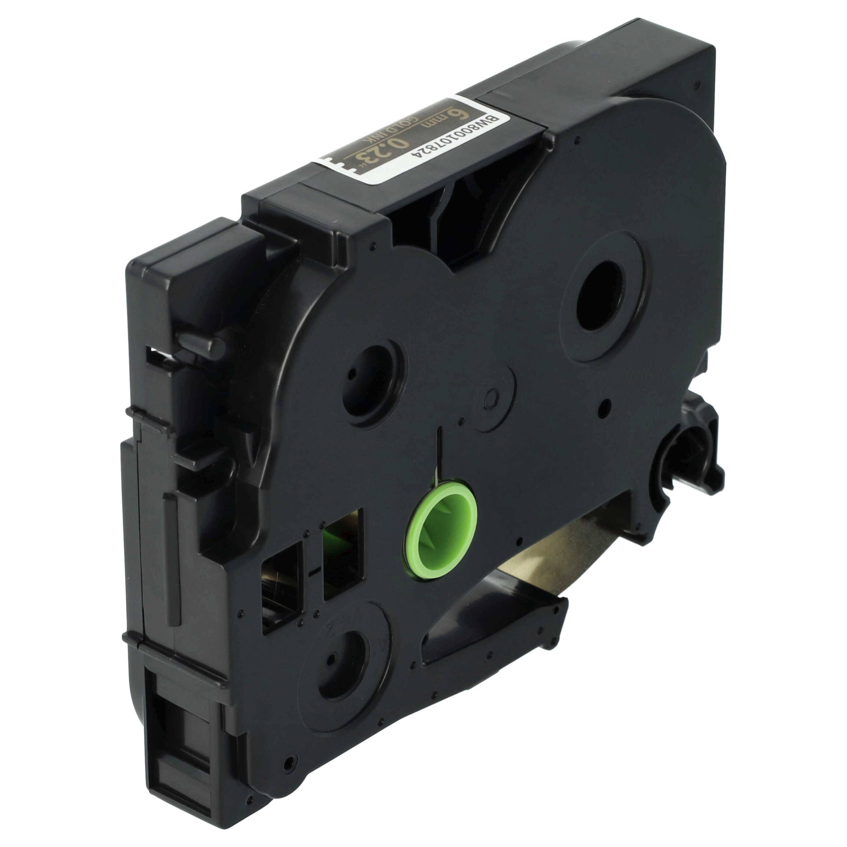 vhbw Schriftband-Kassette kompatibel mit Brother PT 2480 | 300, 3600, 350, 340, 310, 500-Serie, 300-Serie Etiketten-Drucker 8m x 6mm Gold auf