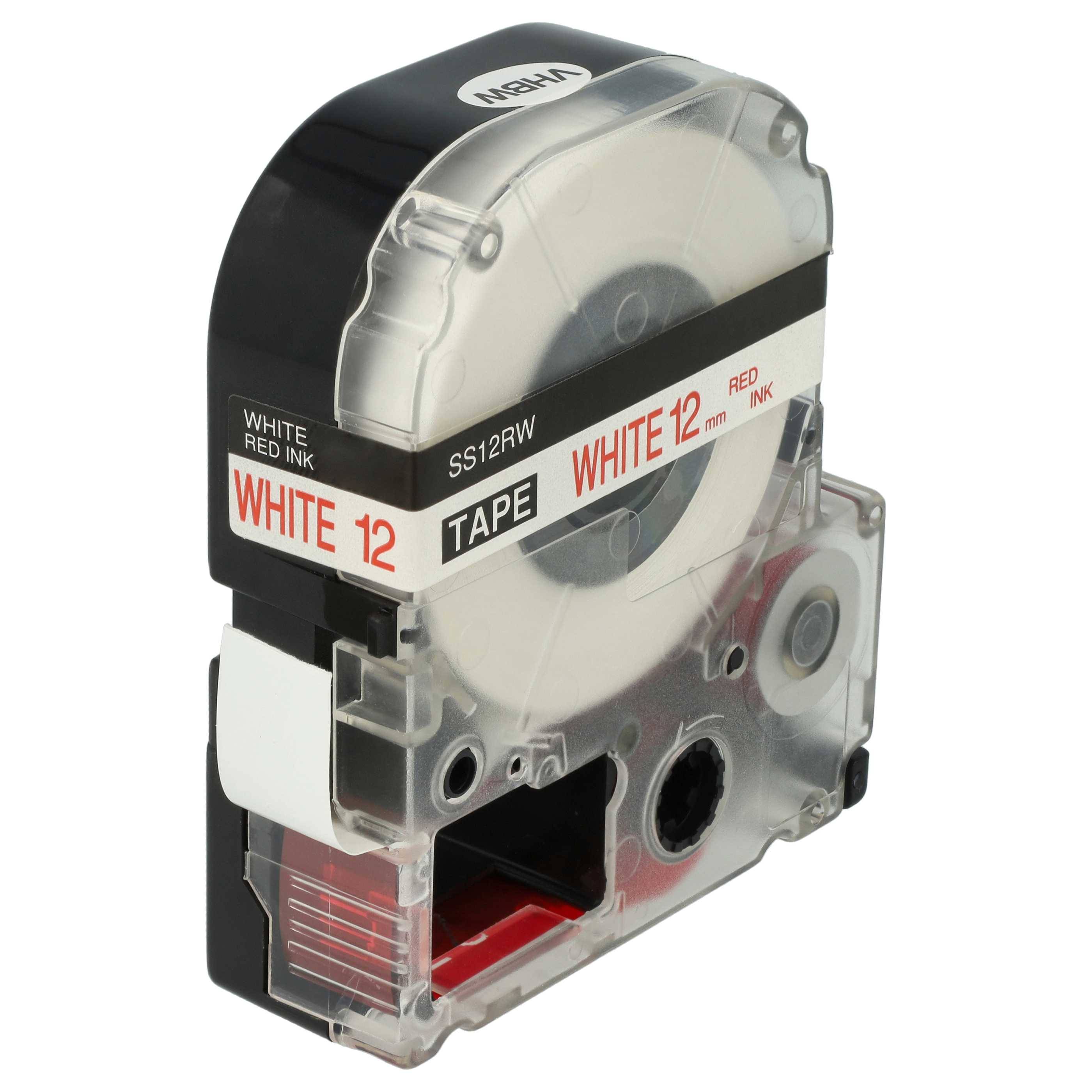 vhbw Schriftband-Kassette kompatibel mit KingJim SR530, SR550, SR530C, SR3900P, SR6700D, SR40, SR750 Etiketten-Drucker 8m x 12mm Rot auf Weiß