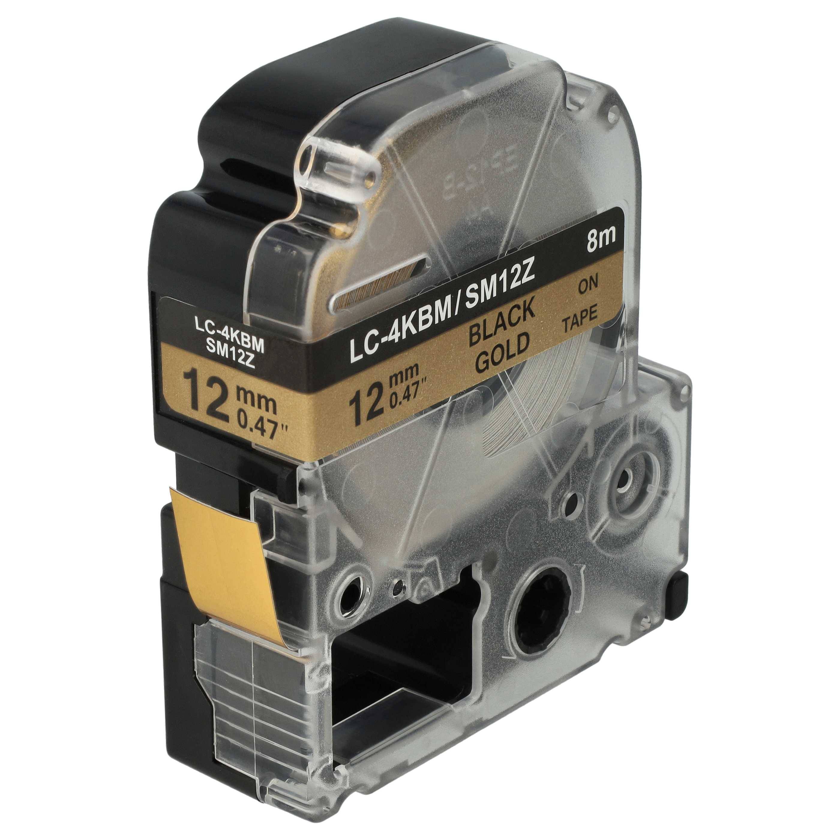 vhbw Schriftband-Kassette kompatibel mit Epson LabelWorks LW-700 | OK200, LW-900P, OK720, OK300, OK500P Etiketten-Drucker 8m x 12mm Schwarz auf Gold