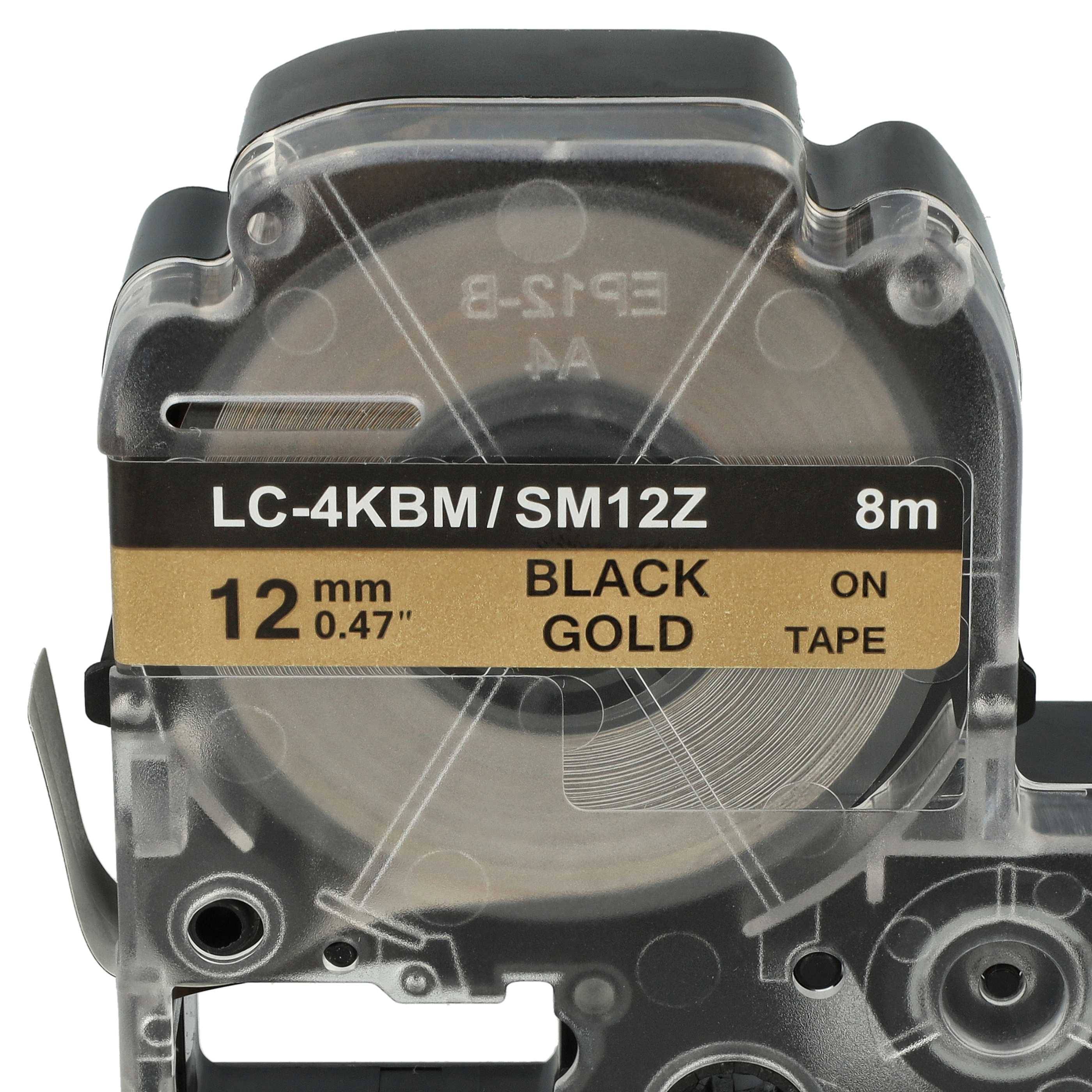 vhbw Schriftband-Kassette Ersatz für Epson LC-4KBM für Etiketten-Drucker 8m x 12mm Schwarz auf Gold