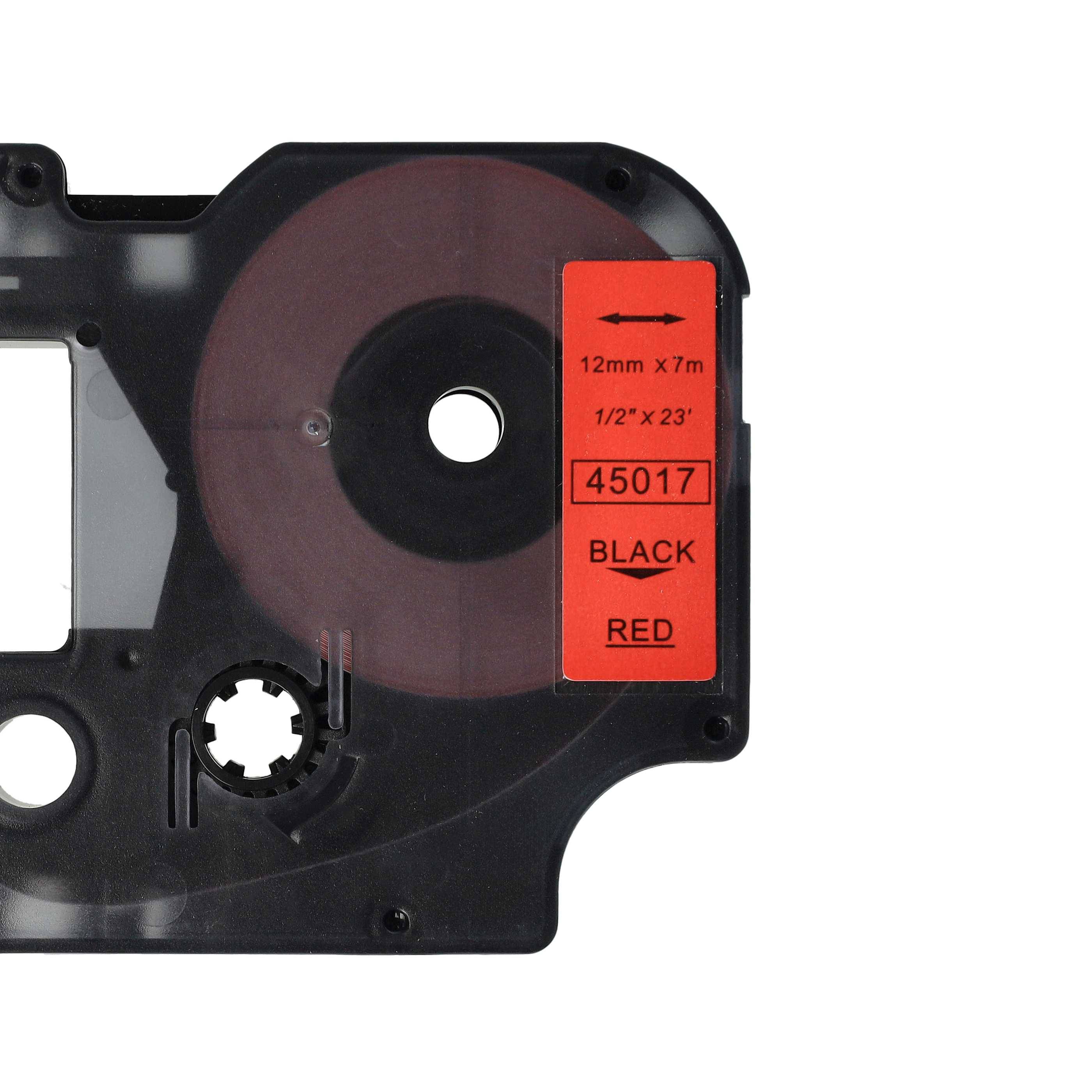vhbw Schriftband-Kassette kompatibel mit Dymo LabelMaker PC2 | PC Etiketten-Drucker 7m x 12mm Schwarz auf Rot