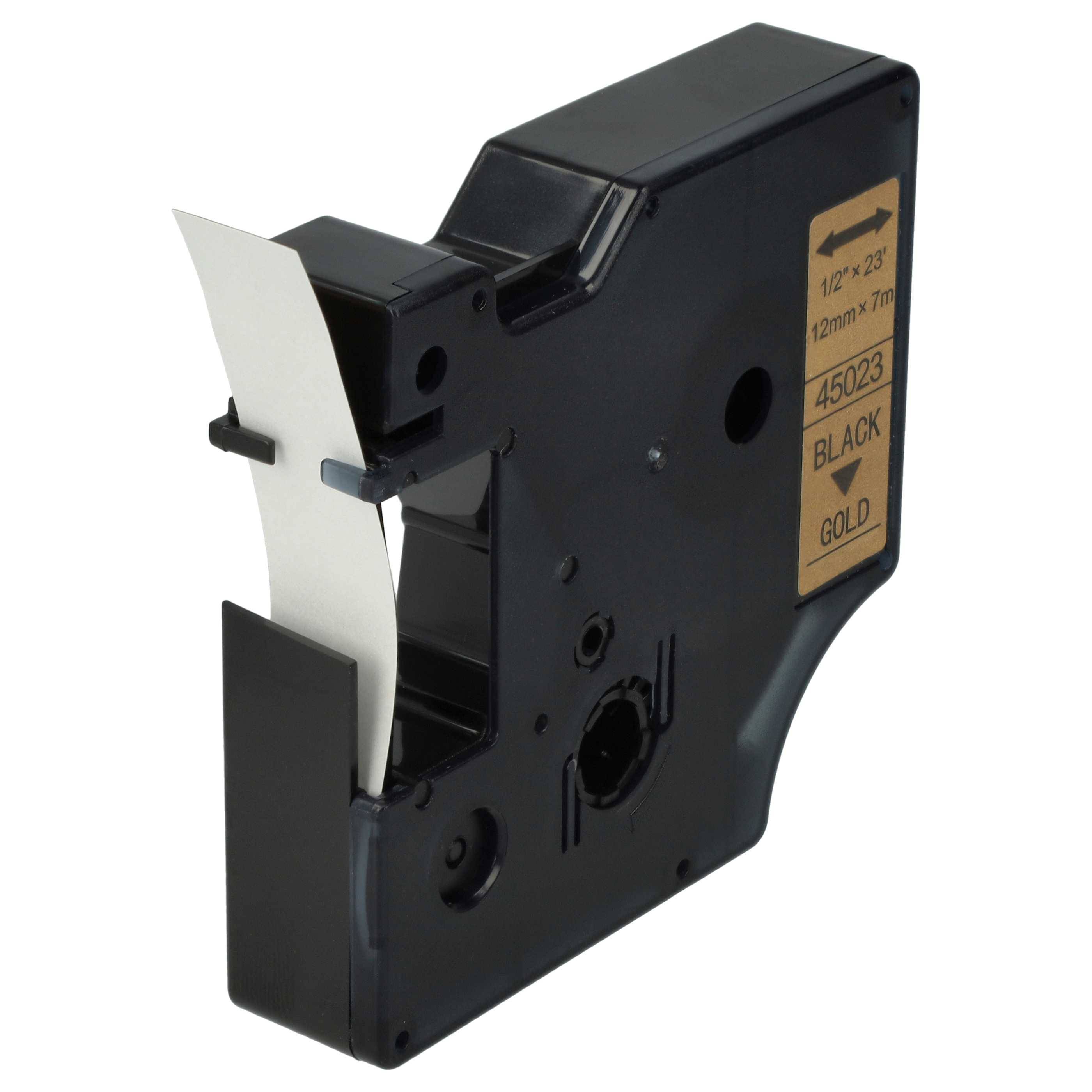 vhbw Schriftband-Kassette kompatibel mit Dymo LabelWriter Duo 400 | Duo, Duo 450 Etiketten-Drucker 7m x 12mm Schwarz auf Gold