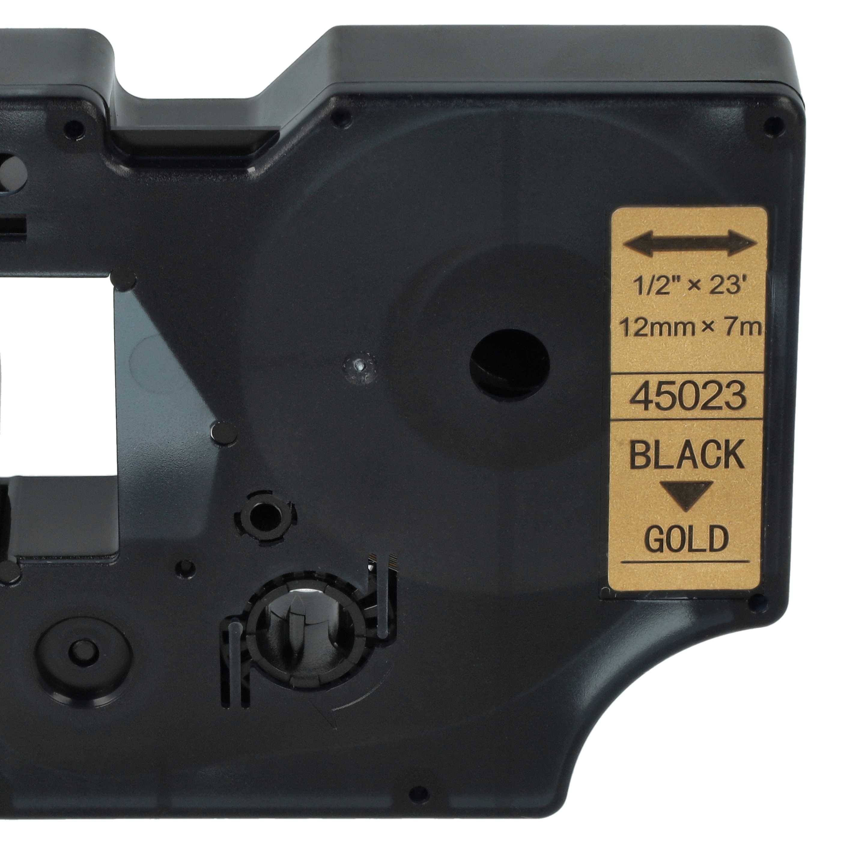 vhbw Schriftband-Kassette kompatibel mit Dymo LabelManager 100, 210D, 120P, 200, 260P, 100 Plus, 160 Etiketten-Drucker 7m x 12mm Schwarz auf Gold