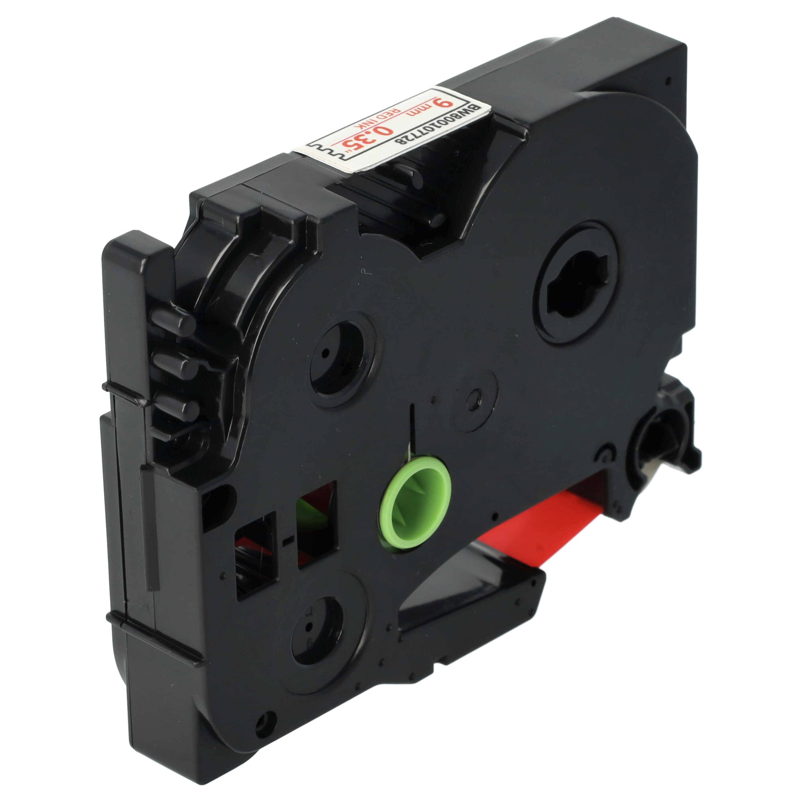 vhbw Schriftband-Kassette kompatibel mit Brother PT D600VP, P700, H100LB, H100R, E100, E100VP Etiketten-Drucker 8m x 9mm Rot auf Weiß, Kunststoff