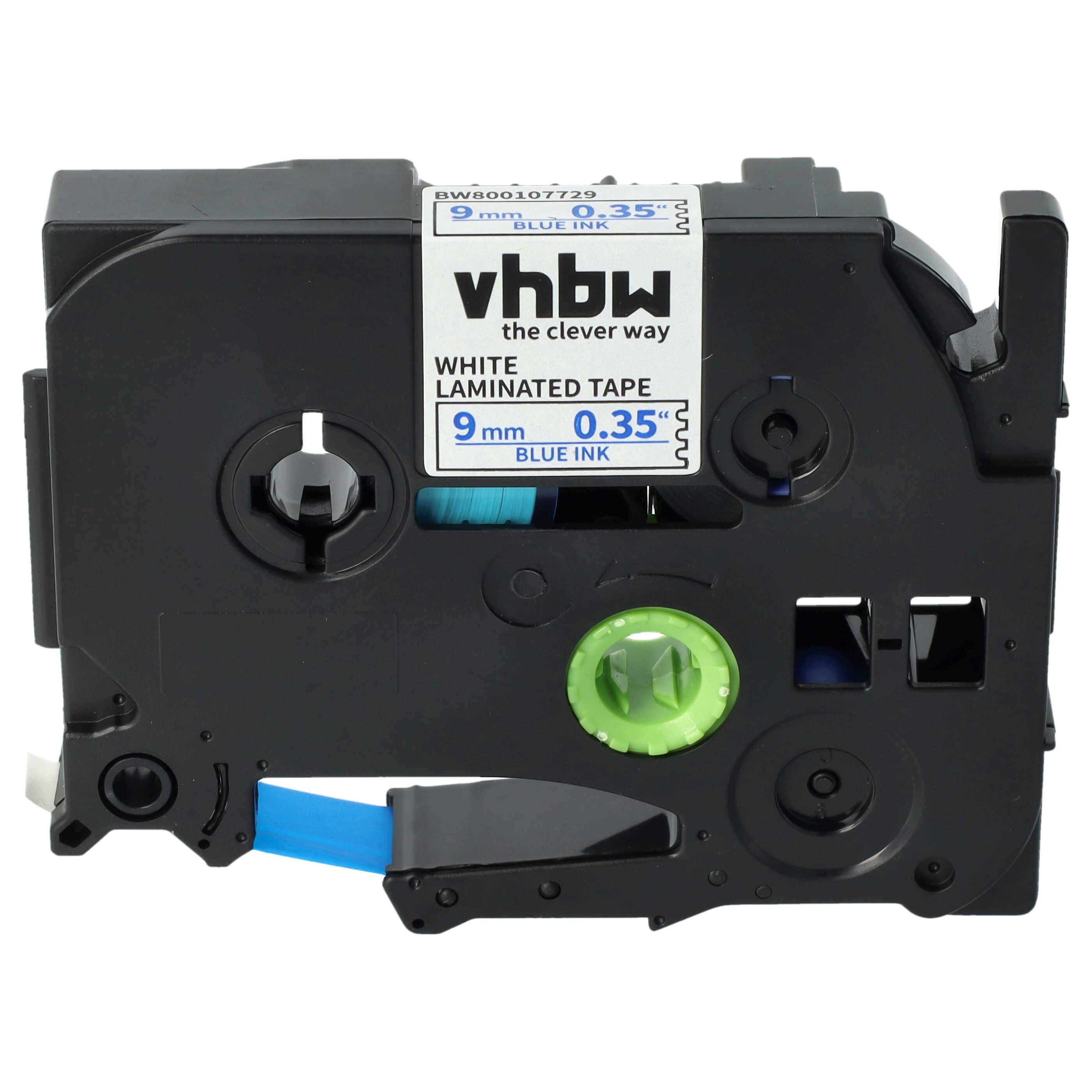vhbw Schriftband-Kassette kompatibel mit Brother PT 9600 | 9400, 9700PC, 9800PCN, D400, D400VP, D200, D200VP Etiketten-Drucker 8m x 9mm Blau auf