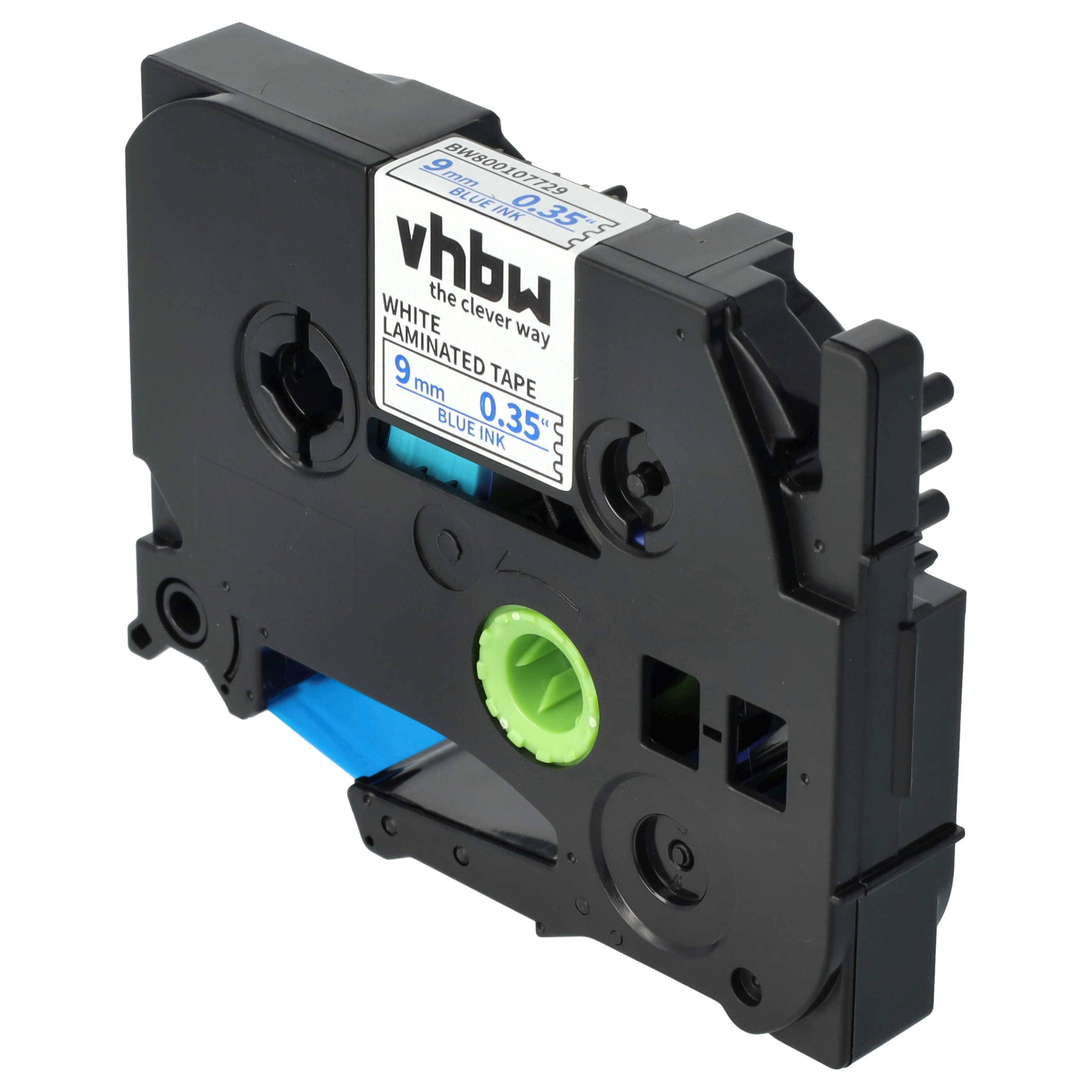 vhbw Schriftband-Kassette kompatibel mit Brother PT 900, 9000-Serie, 9200PC, 9200DX, 7500VP, 7600VP, 900F Etiketten-Drucker 8m x 9mm Blau auf Weiß