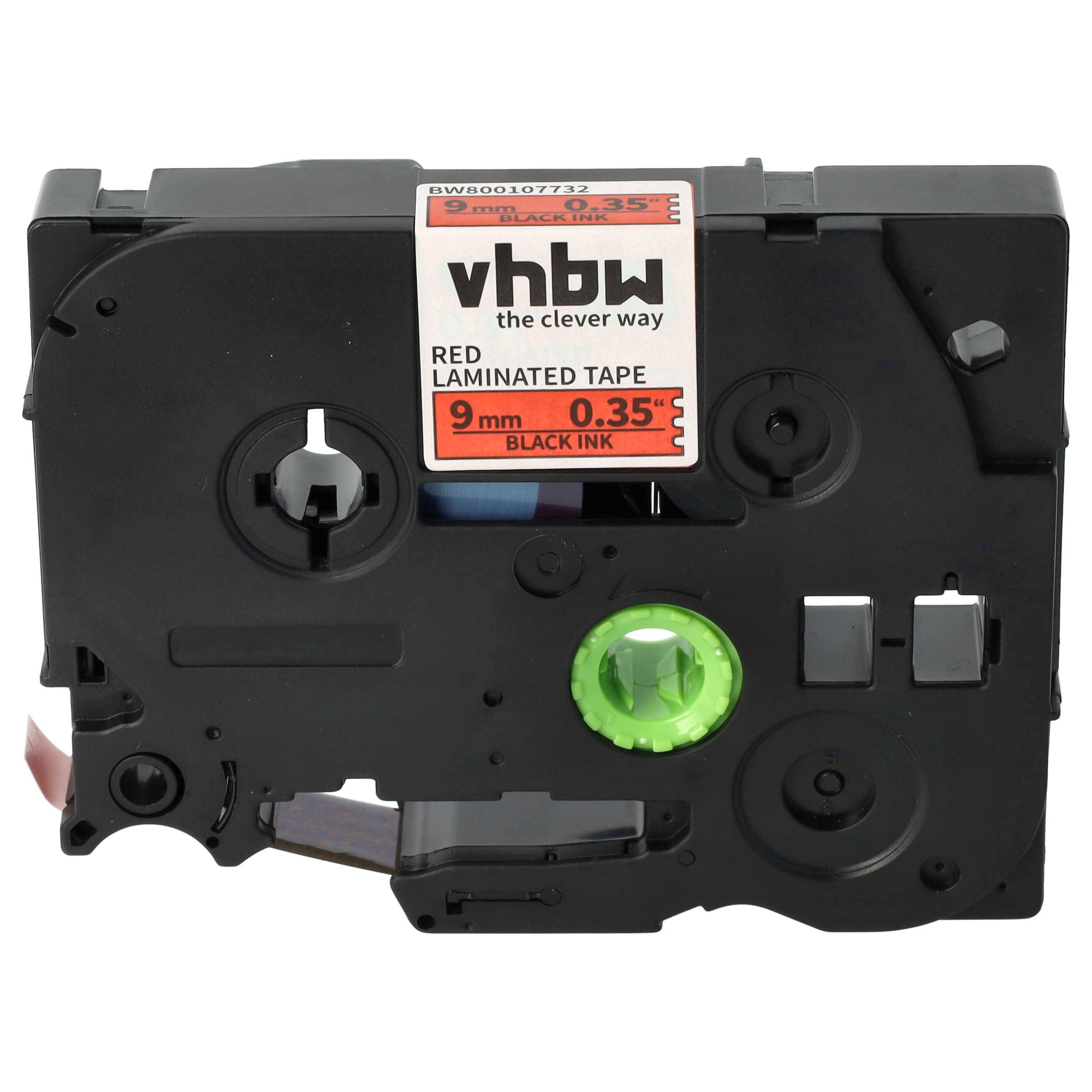 vhbw Schriftband-Kassette kompatibel mit Brother PT 340C, 540, 3600, 350, 340, 310, 500-Serie, 300-Serie Etiketten-Drucker 8m x 9mm Schwarz auf Rot