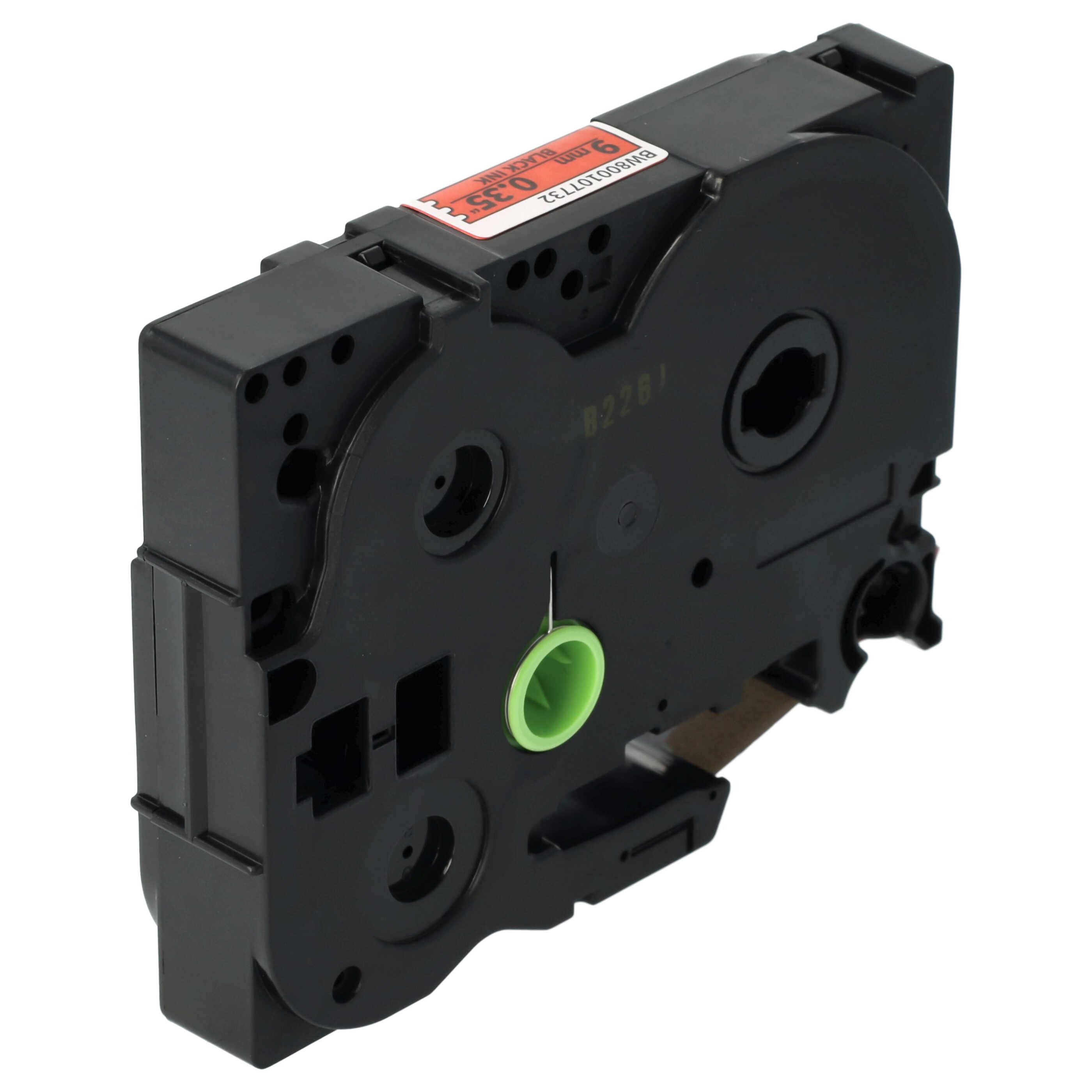 vhbw Schriftband-Kassette kompatibel mit Brother PT P700, RL700S, H100LB, H100R, E100, E100VP Etiketten-Drucker 8m x 9mm Schwarz auf Rot
