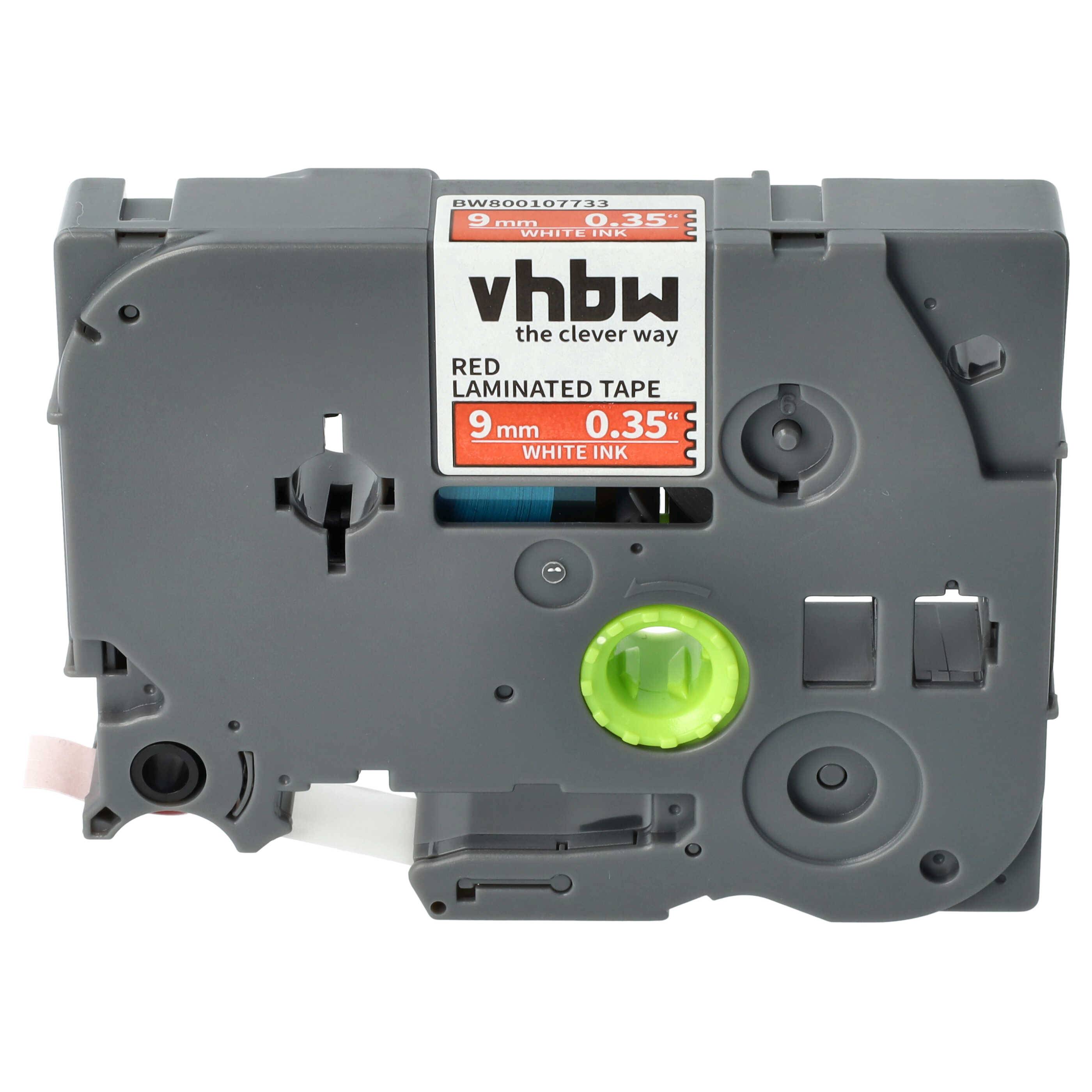 vhbw Schriftband-Kassette kompatibel mit Brother PT 340C, 550, 540, 3600, 540C, 350, 7100VP, 500-Serie Etiketten-Drucker 8m x 9mm Weiß auf Rot