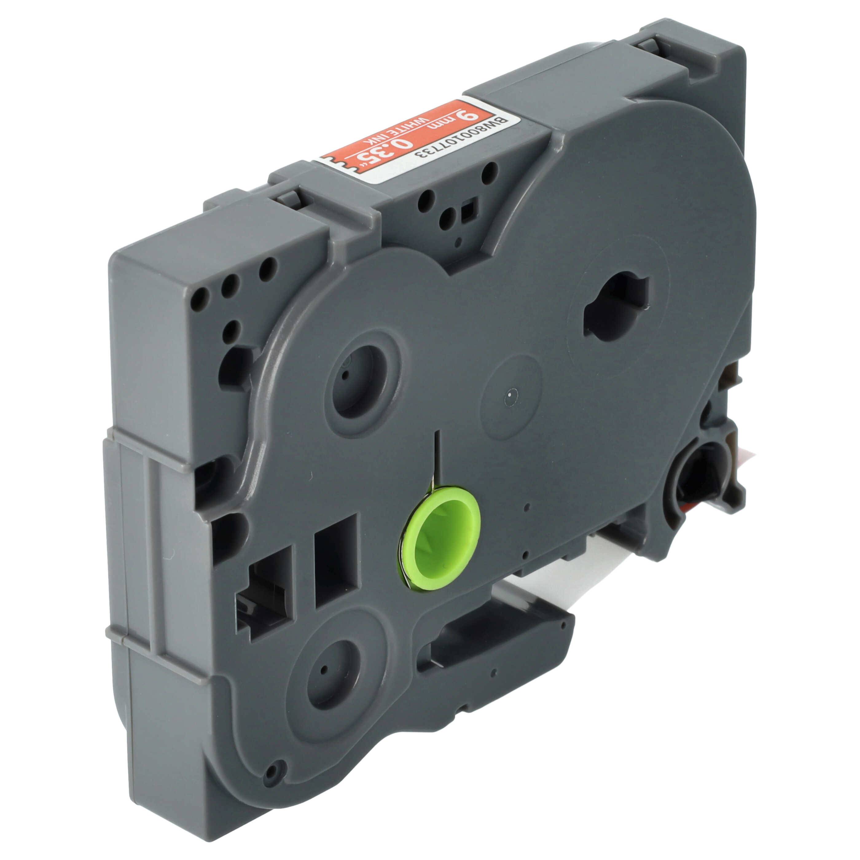 vhbw Schriftband-Kassette kompatibel mit Brother PT 340C, 550, 540, 3600, 540C, 350, 7100VP, 500-Serie Etiketten-Drucker 8m x 9mm Weiß auf Rot