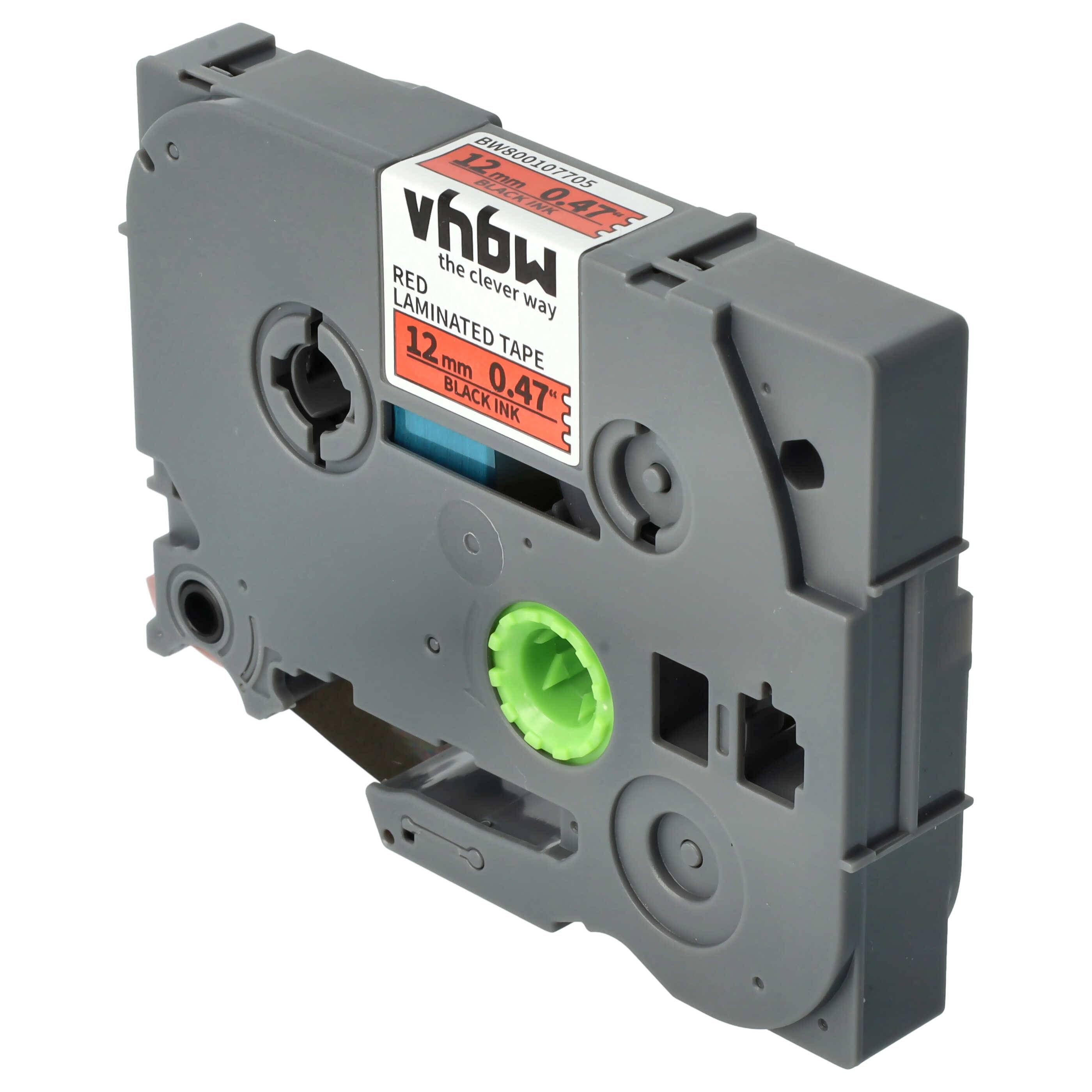 vhbw Schriftband-Kassette kompatibel mit Brother PT P300BT, P700, H300LI, R RL-700S, H75, H75S, ST-5 Etiketten-Drucker 8m x 12mm Schwarz auf Rot