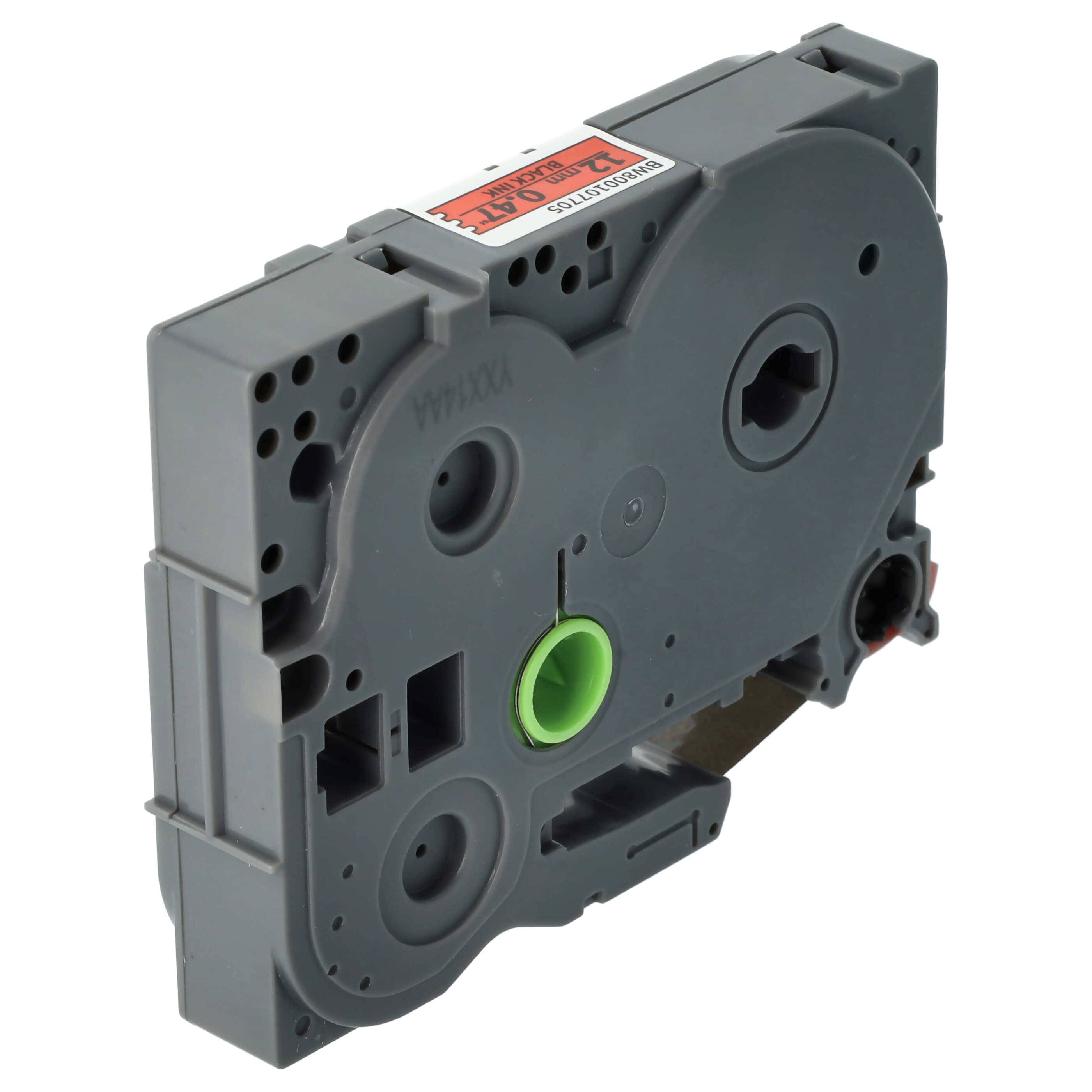 vhbw Schriftband-Kassette kompatibel mit Brother PT 2400ECC, 2410, 2420, 2400, 2420PC, 2400E, 2430PC Etiketten-Drucker 8m x 12mm Schwarz auf Rot