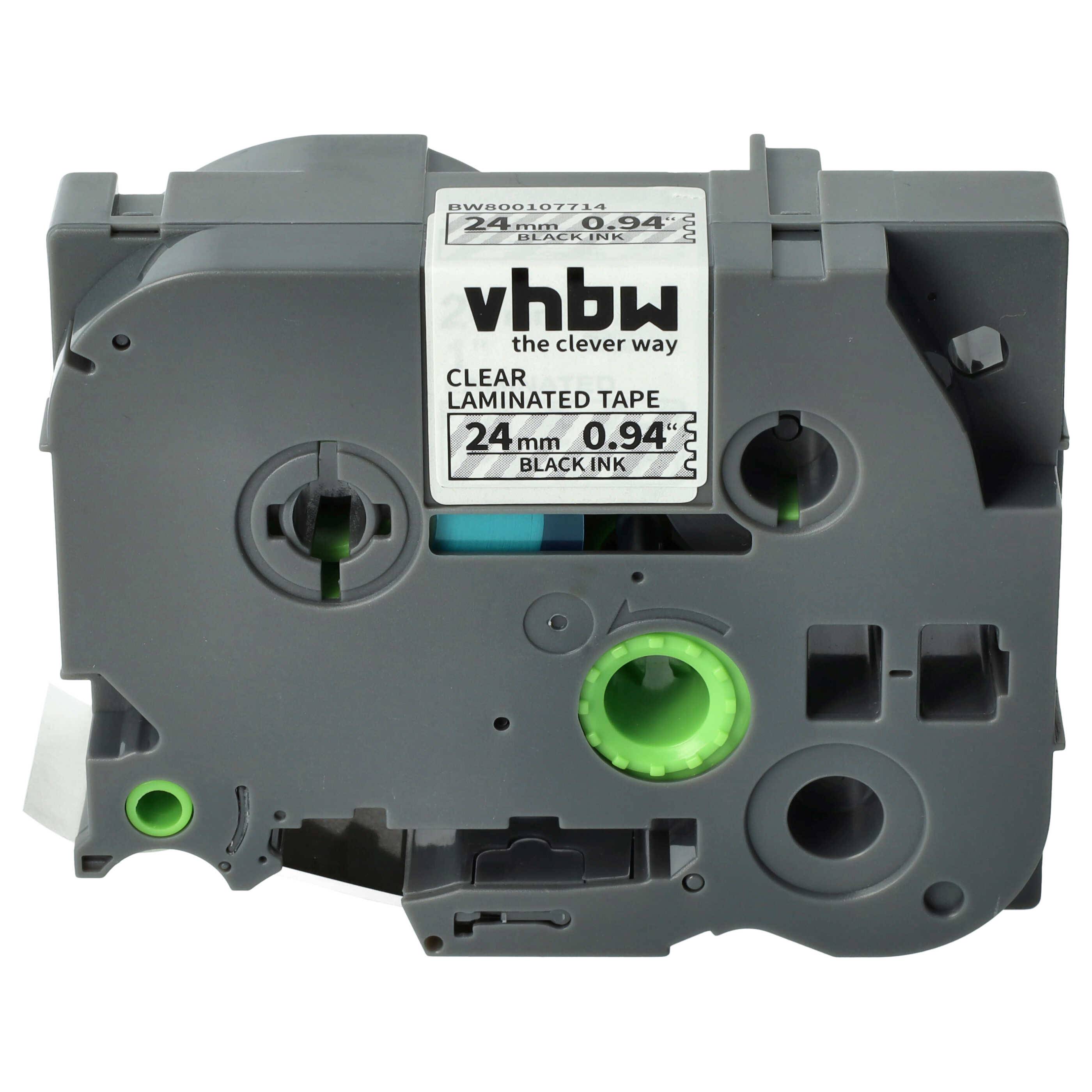 vhbw Schriftband-Kassette kompatibel mit Brother PT 2470 | 2460, 2450, 2450 CC, 2450 DX Etiketten-Drucker 8m x 24mm Schwarz auf Transparent