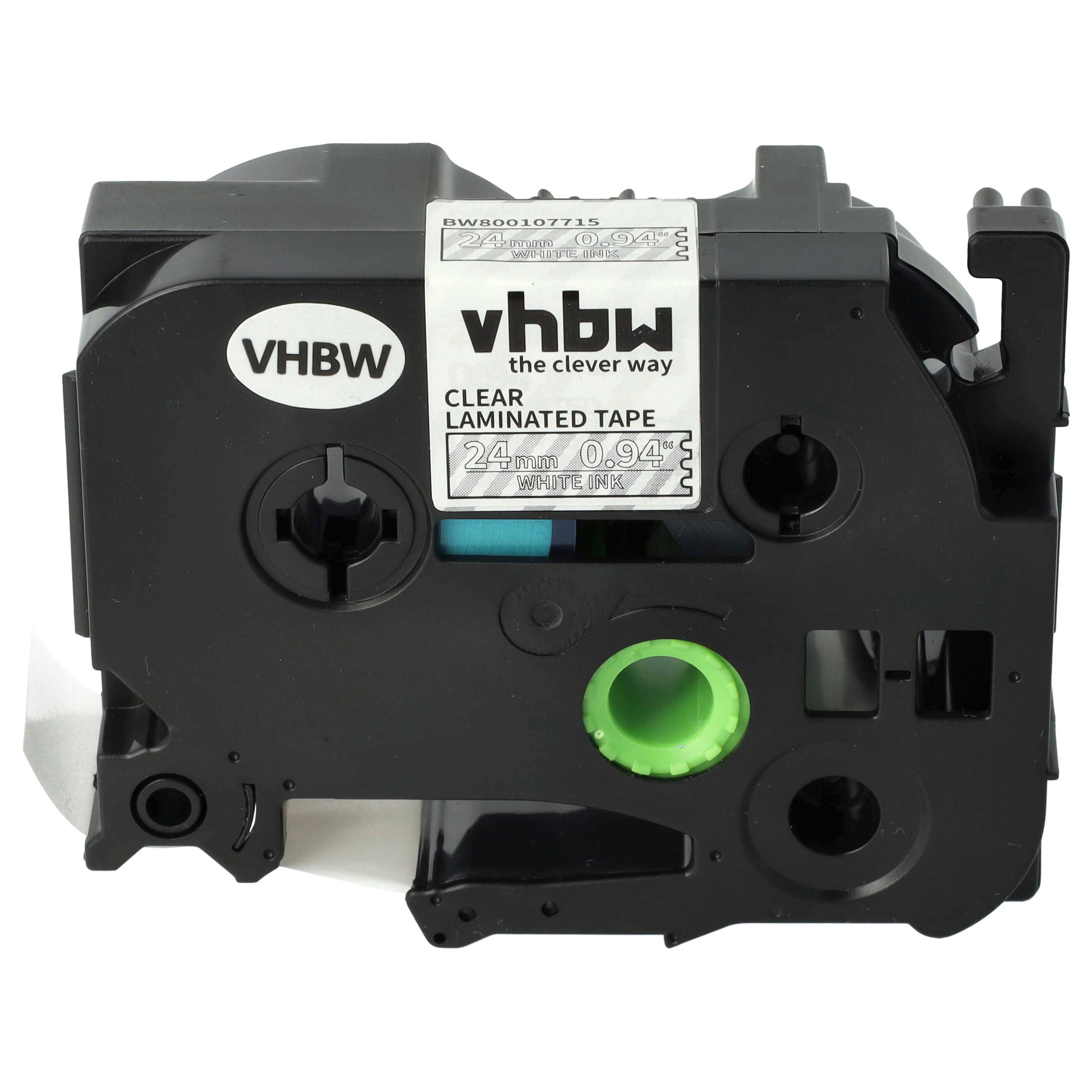 vhbw Schriftband-Kassette Ersatz für Brother TZ-155, TZE-155 für Etiketten-Drucker 8m x 24mm Weiß auf Transparent