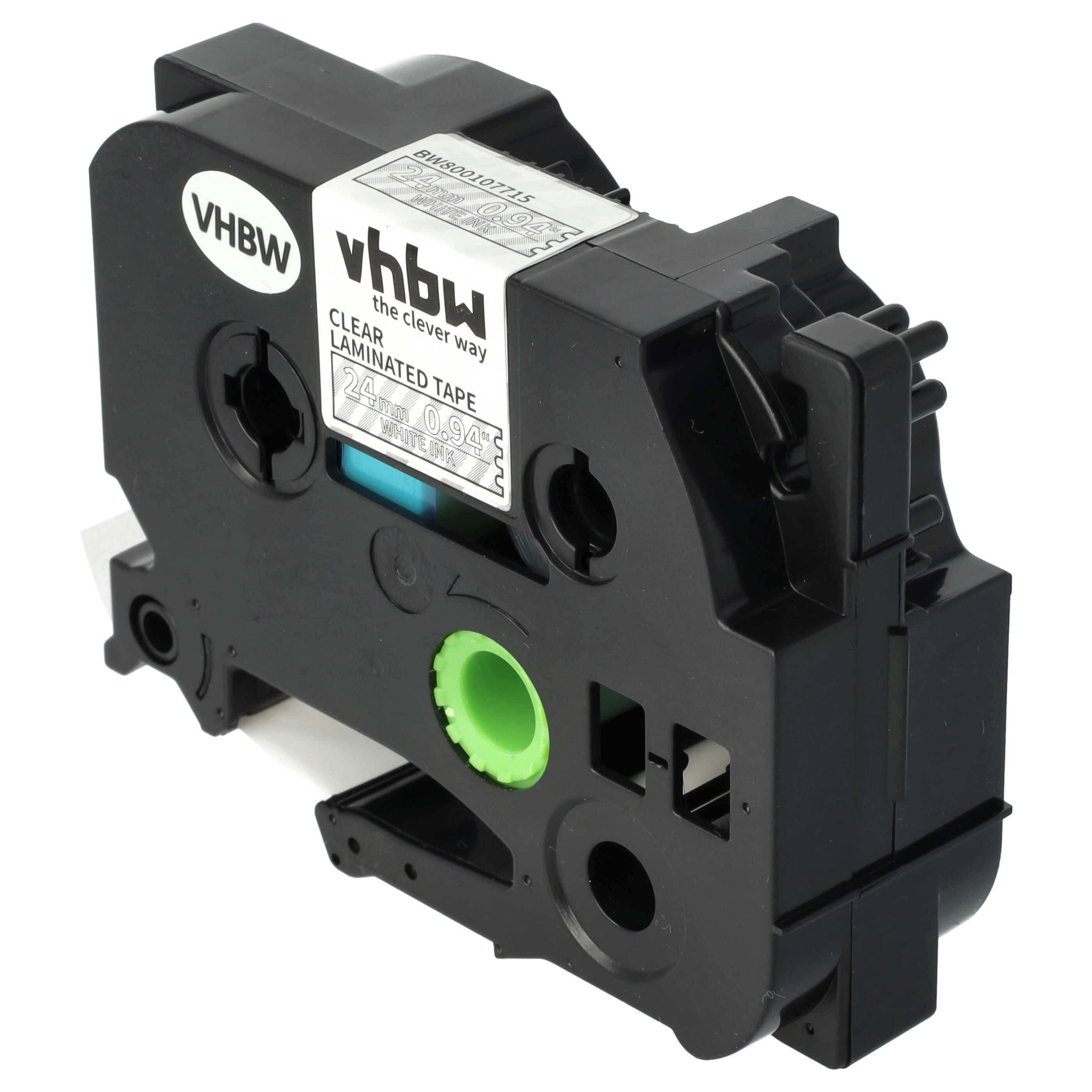 vhbw Schriftband-Kassette Ersatz für Brother TZ-155, TZE-155 für Etiketten-Drucker 8m x 24mm Weiß auf Transparent