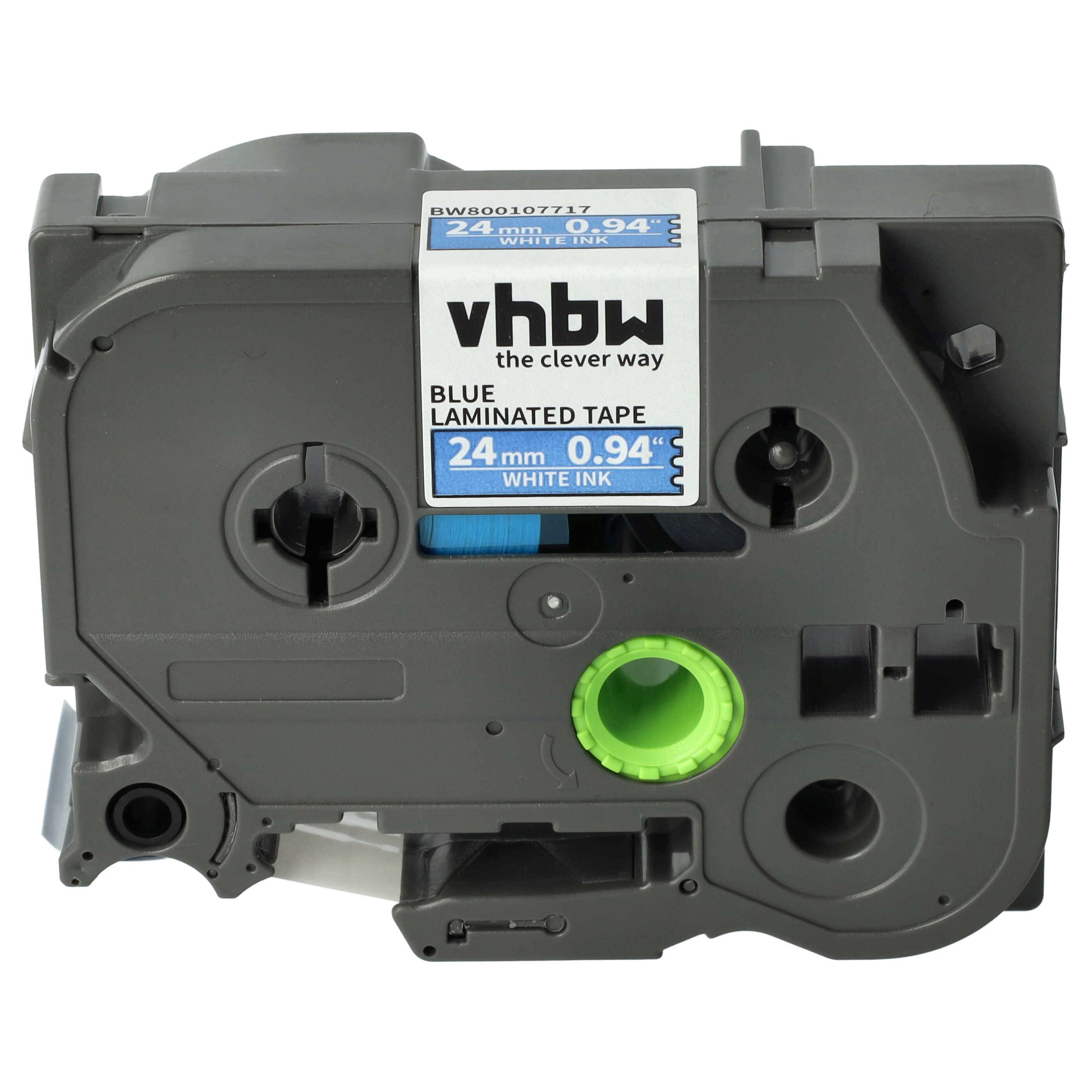 vhbw Schriftband-Kassette kompatibel mit Brother PT 2400 E, 2450, 2400, 2420 PC, 2430 PC, 2450 CC, 2450 DX Etiketten-Drucker 8m x 24mm Weiß auf Blau