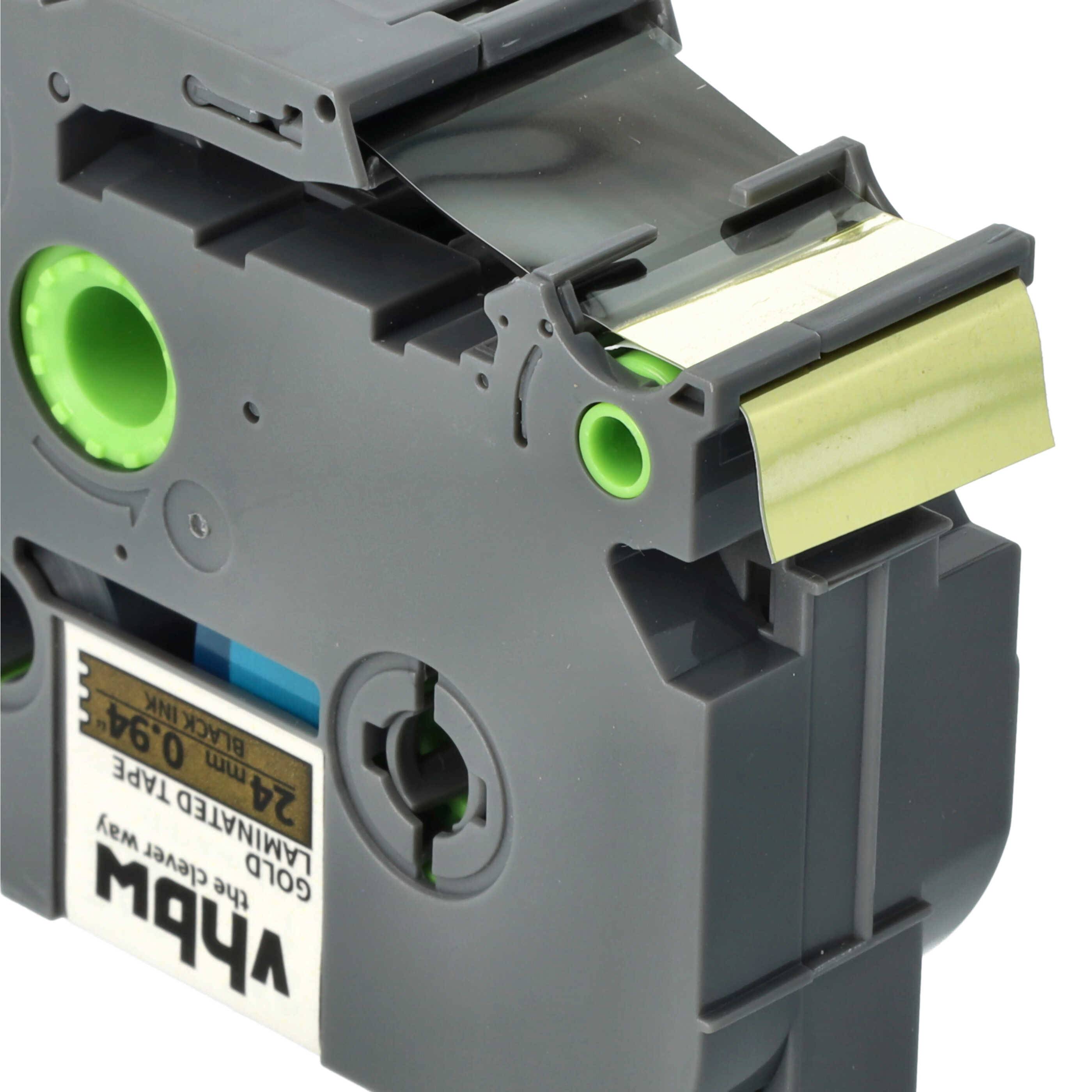 vhbw Schriftband-Kassette kompatibel mit Brother PT H 500 Li, P 700, 9700 PC, 9800 PCN, E 500 VP, H 500 Etiketten-Drucker 24mm Schwarz auf Gold