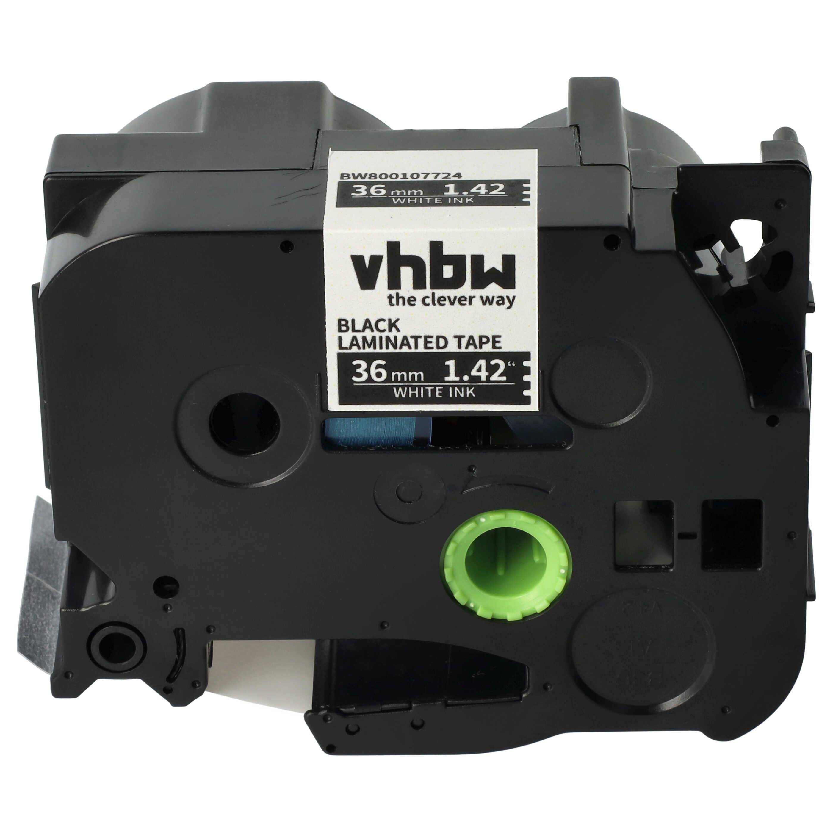 vhbw 1x Schriftband-Kassette kompatibel mit Brother PT 550, 9200, 550A, 3600, 9200PC, 9200DX, 9500, 9500pc Etiketten-Drucker 36mm Weiß auf Schwarz