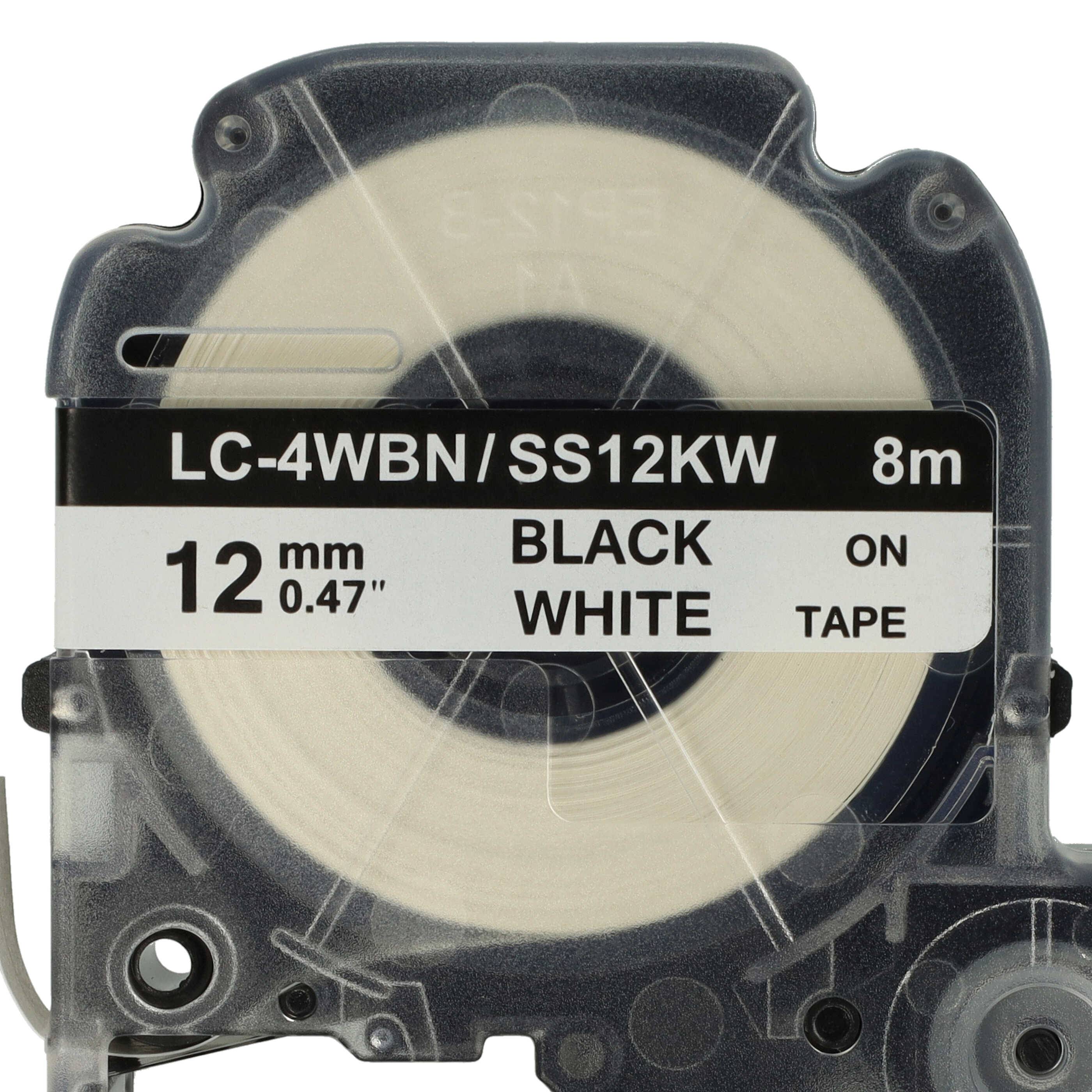 vhbw Schriftband-Kassette kompatibel mit Epson LabelWorks LW-900P, OK500P, OK720, OK900P, OK200, OK300 Etiketten-Drucker 12mm Schwarz auf Weiß