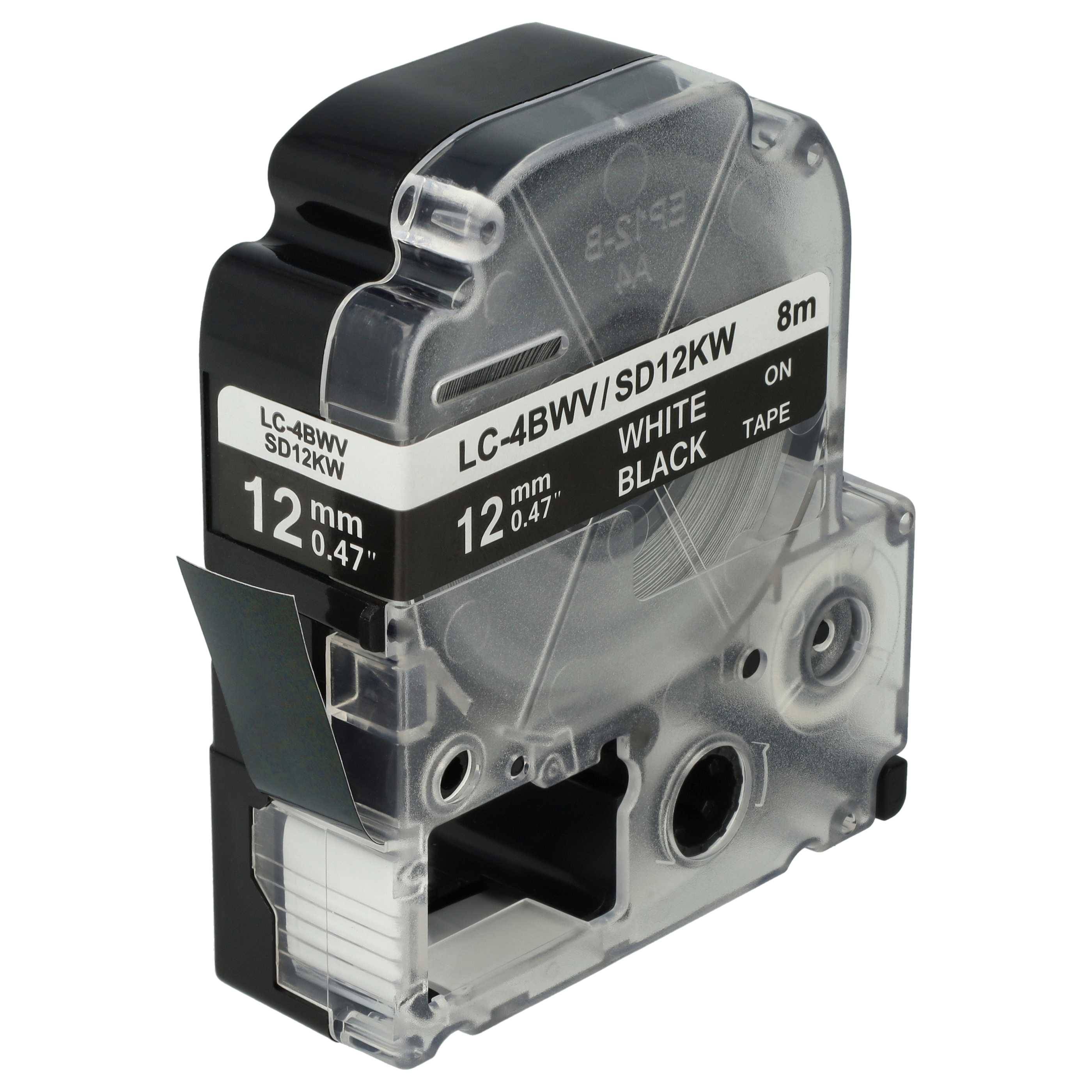 vhbw Schriftband-Kassette kompatibel mit Epson LabelWorks LW-1000P | LW-600P, LW-500, LW-400, LW-300 Etiketten-Drucker 8m x 12mm Weiß auf Schwarz