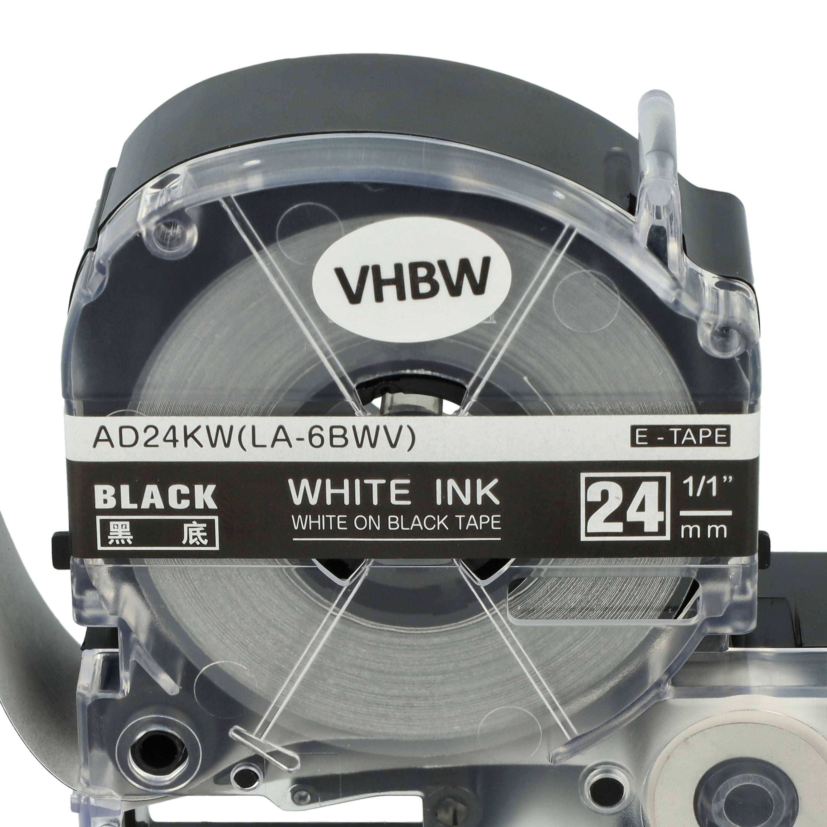 vhbw Schriftband-Kassette kompatibel mit Epson LabelWorks LW-700 | LW-1000P, LW-600P, LW-900P, OK500P Etiketten-Drucker 8m x 24mm Weiß auf Schwarz