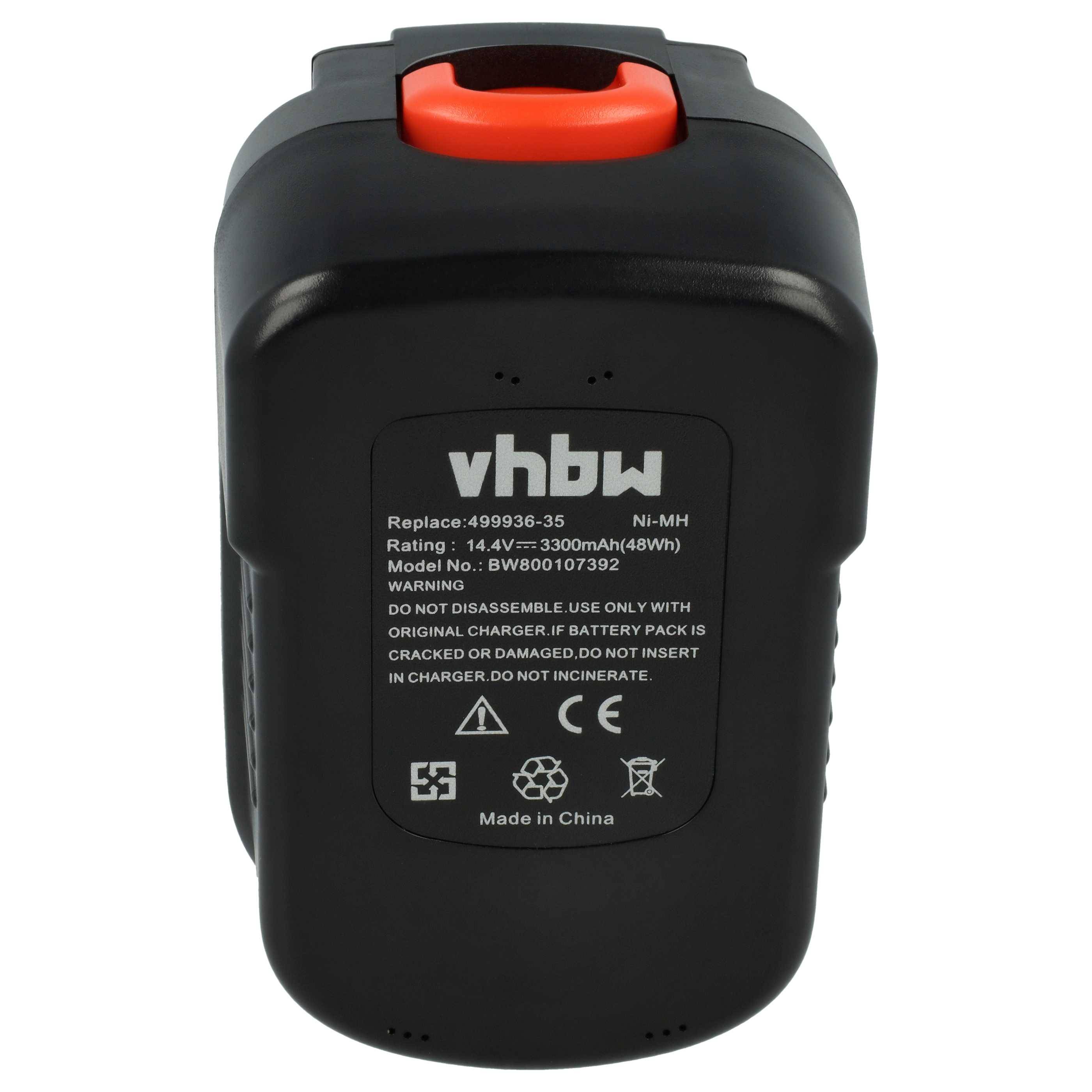vhbw 1x Akku kompatibel mit Black & Decker FIRSTORM BD14PSK, FS1402D, FS14PS, FS1400D, FS1400D-2 Werkzeug (3300 mAh, NiMH, 14,4 V)