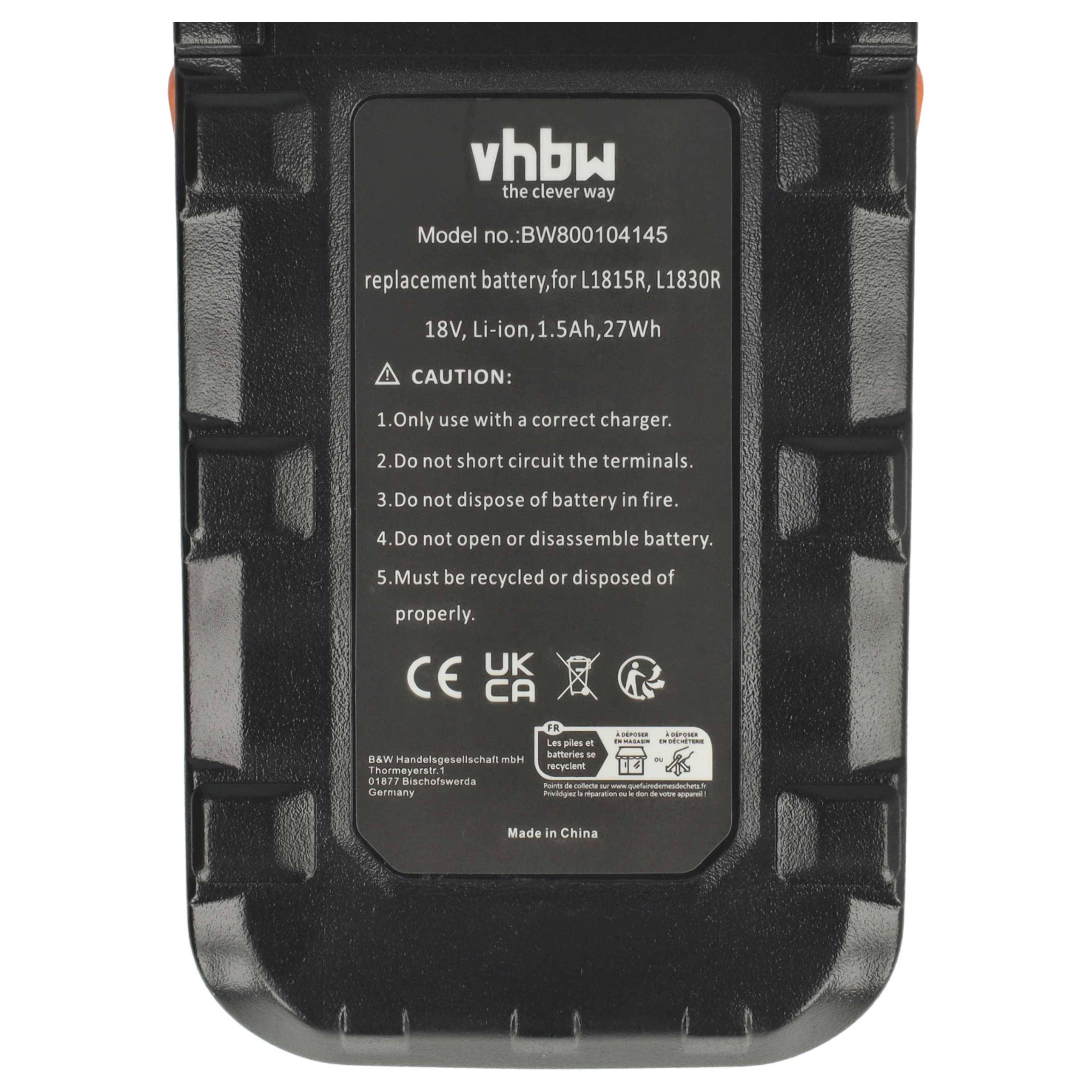 vhbw 3x Akku Ersatz für AEG B1814, B1817G, L1830R, B1814G, B1817, L1815R, L1830, L1815, L1840R für Werkzeug (1500 mAh, Li-Ion, 18 V)