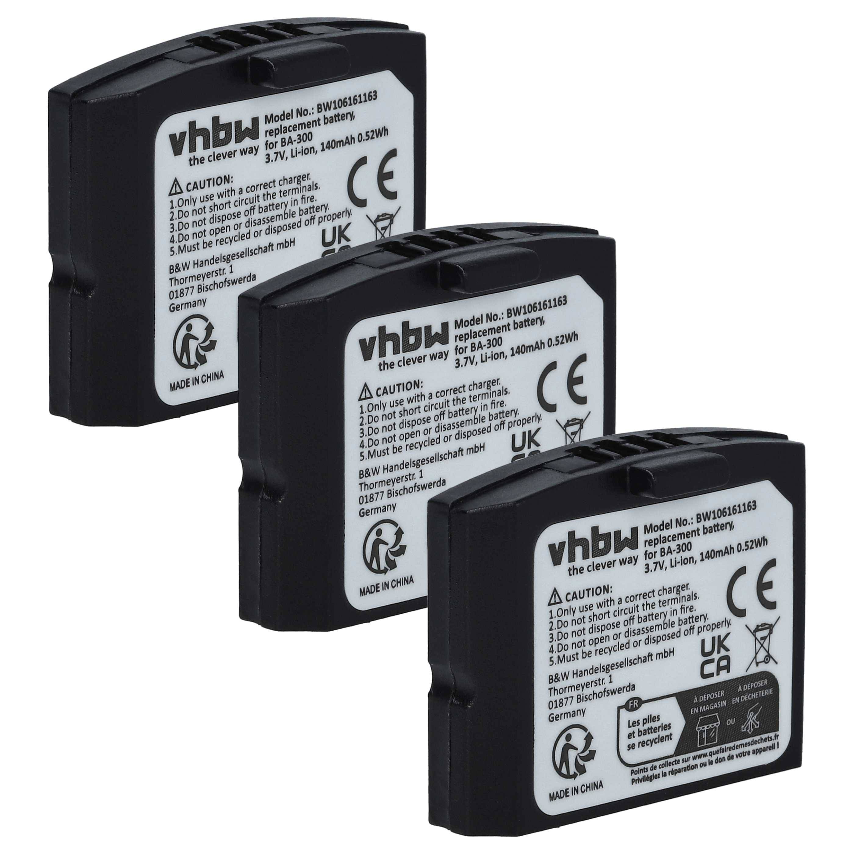 vhbw 3x Akku kompatibel mit Siemens RR 832, RR 842, Set 832 TV, Set 842 TV Wireless Headset Kopfhörer (140 mAh, 3,7 V, Li-Polymer)