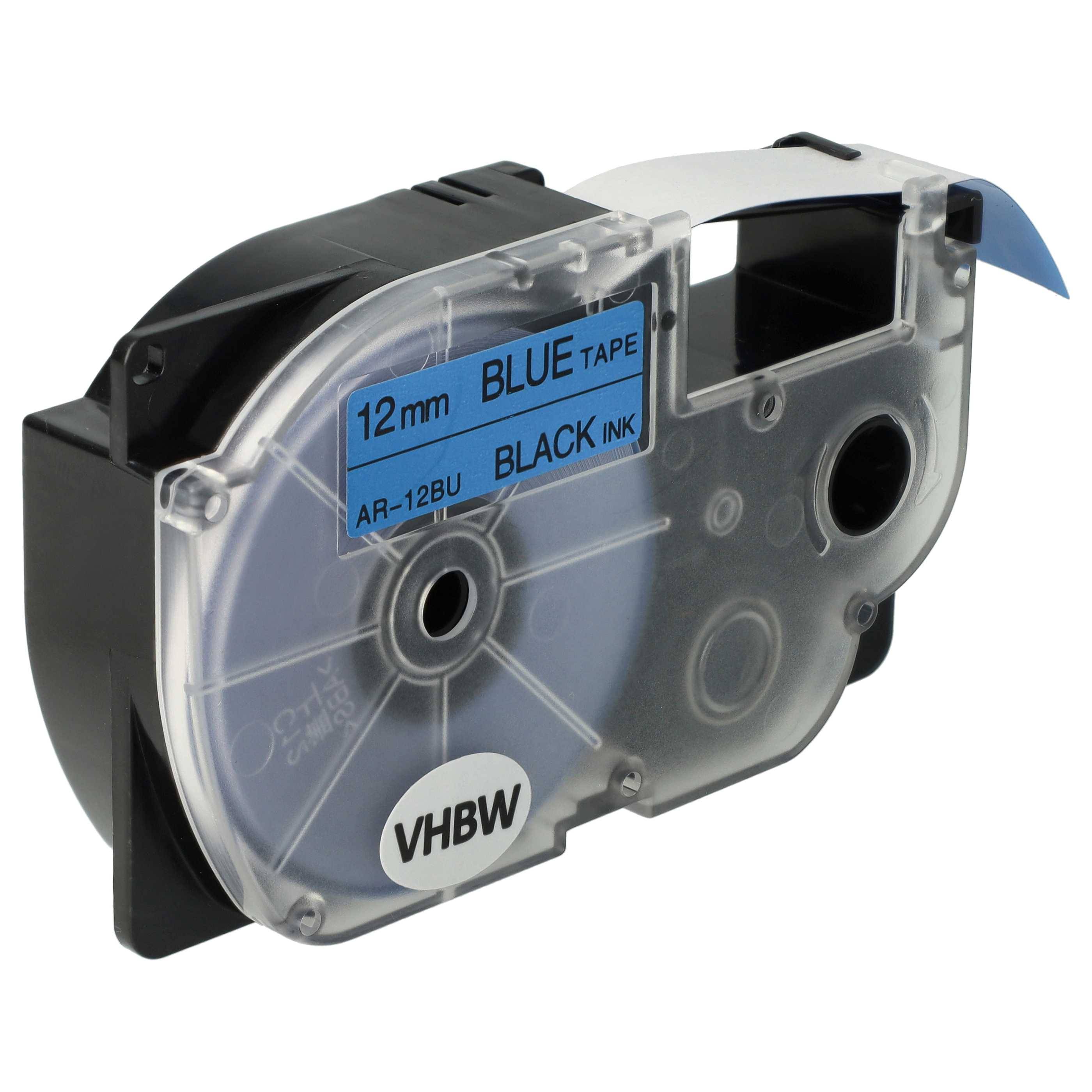 vhbw Schriftband-Kassette kompatibel mit Casio KL-750E, KL-8200, KL-8100, KL-7400, KL-820, KL-780 Etiketten-Drucker 8m x 12mm Schwarz auf Blau