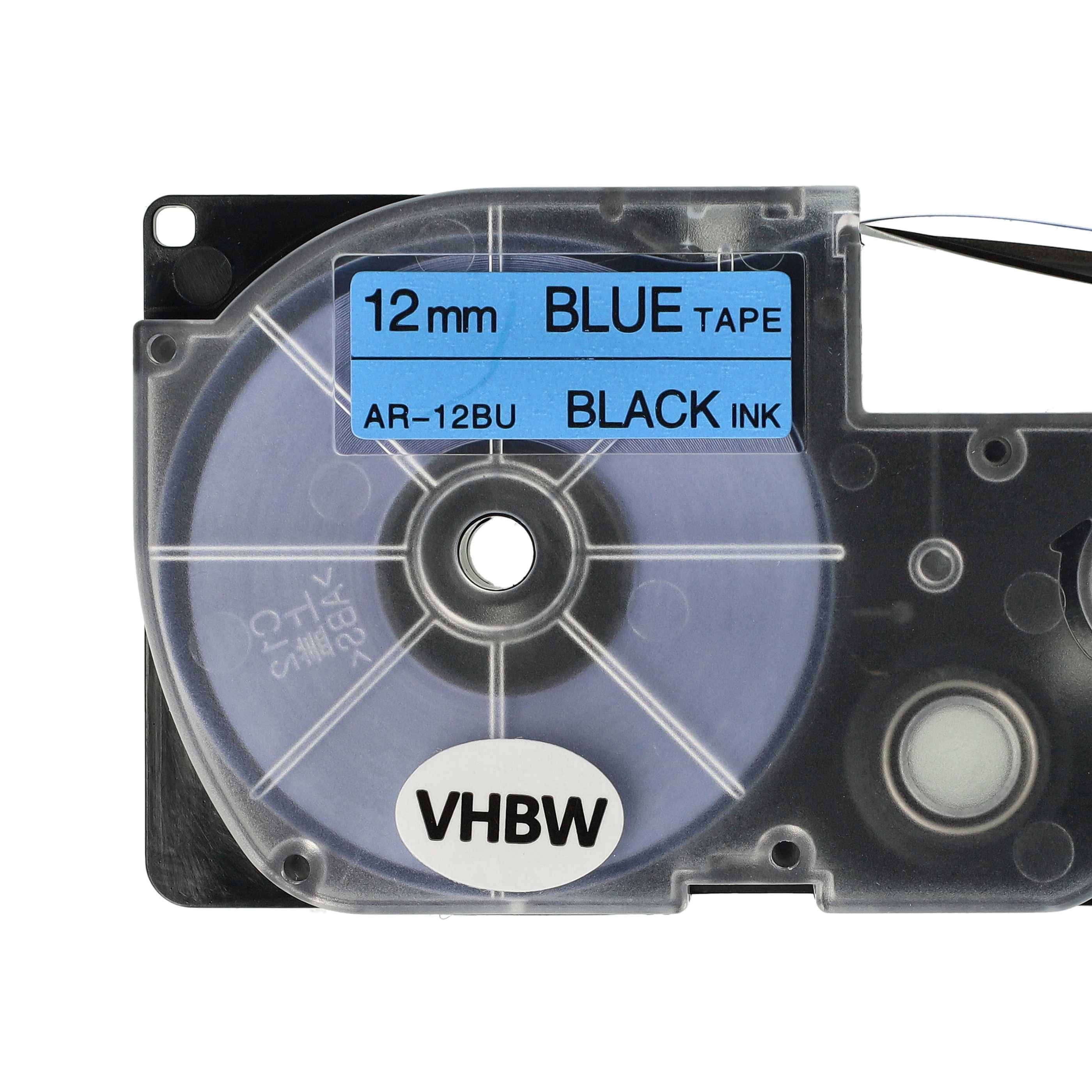 vhbw Schriftband-Kassette kompatibel mit Casio KL-C500, KL-P1000, KL-HD1, KL-G2 Etiketten-Drucker 8m x 12mm Schwarz auf Blau