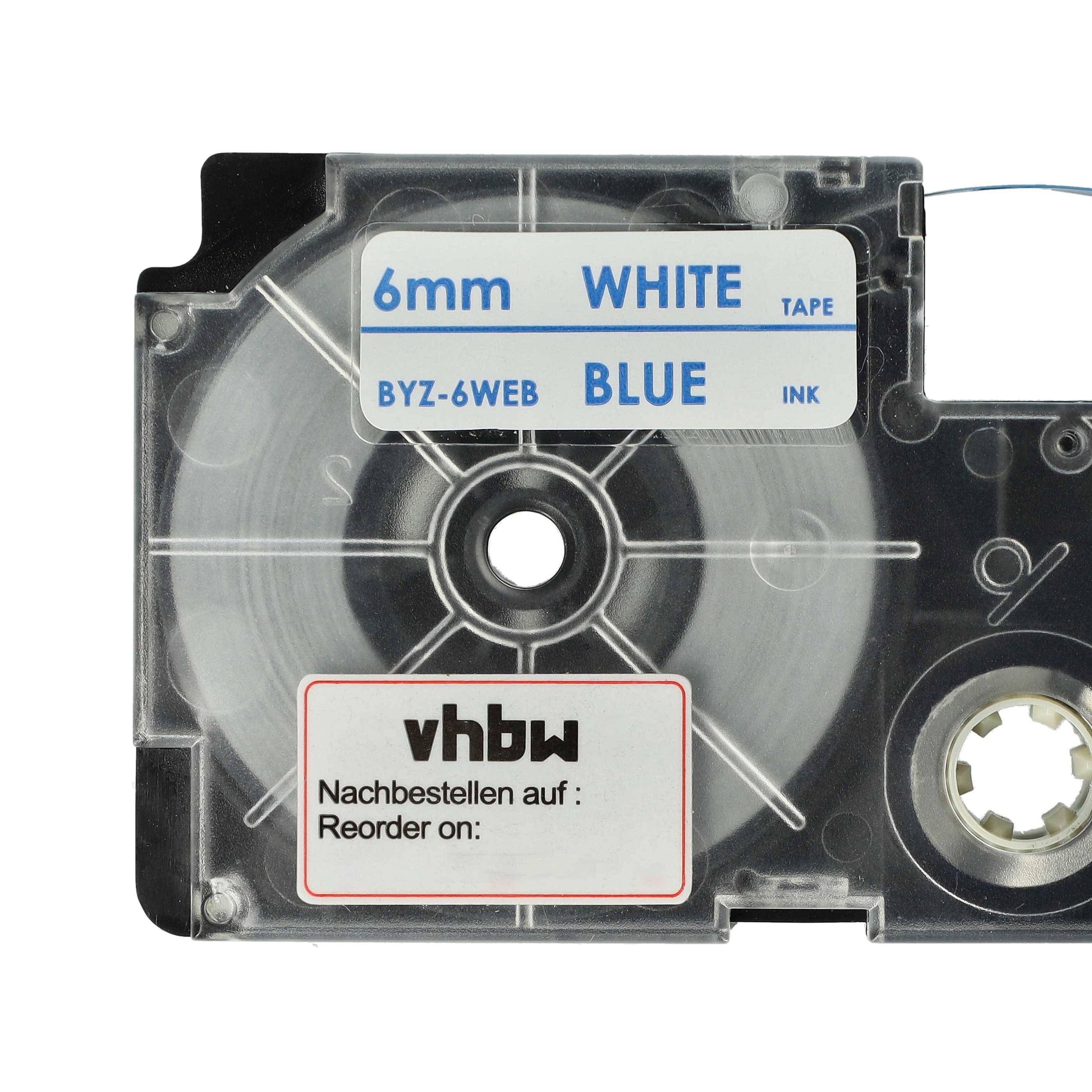 vhbw Schriftband-Kassette kompatibel mit Casio KL-750E, KL-8100, KL-7400, KL-780, KL-7200 Etiketten-Drucker 8m x 6mm Blau auf Weiß, Kunststoff