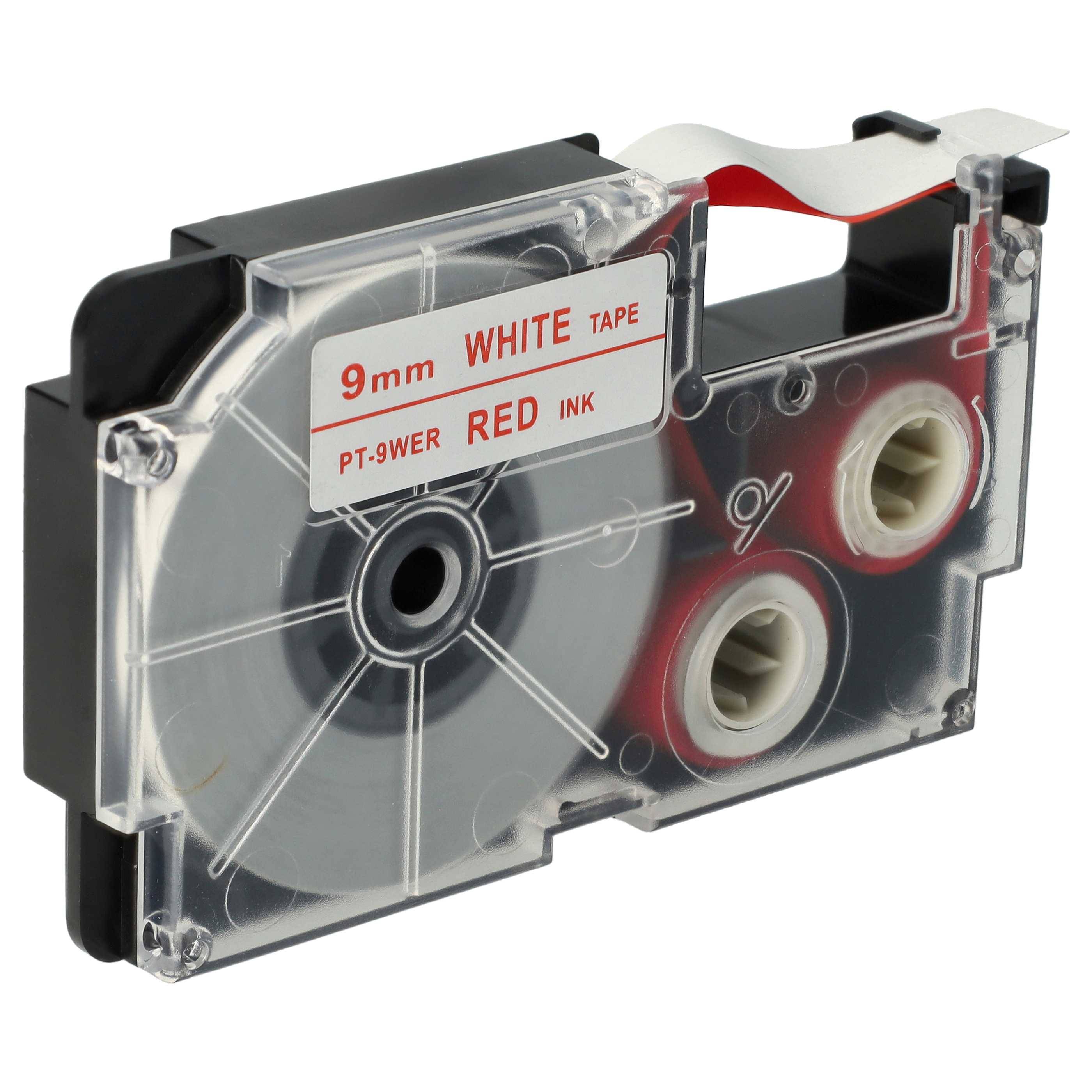 vhbw Schriftband-Kassette kompatibel mit Casio KL-750E, KL-C500, KL-8200, KL-8100, KL-820, KL-780, KL-G2 Etiketten-Drucker 8m x 9mm Rot auf Weiß