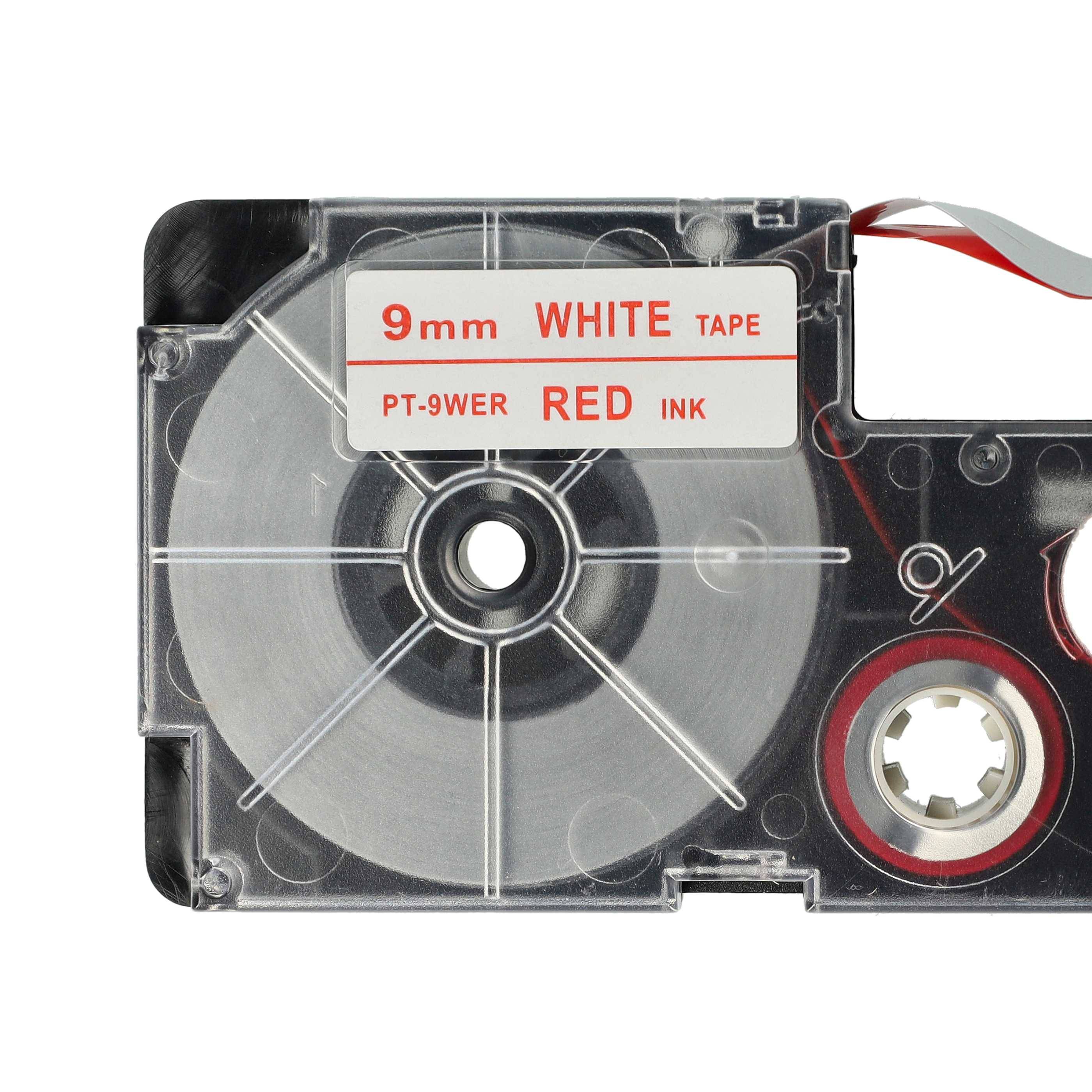 vhbw Schriftband-Kassette kompatibel mit Casio KL-200, KL-2000, KL-130, KL-100E, KL-120, KL-1500, CW-L300 Etiketten-Drucker 8m x 9mm Rot auf Weiß