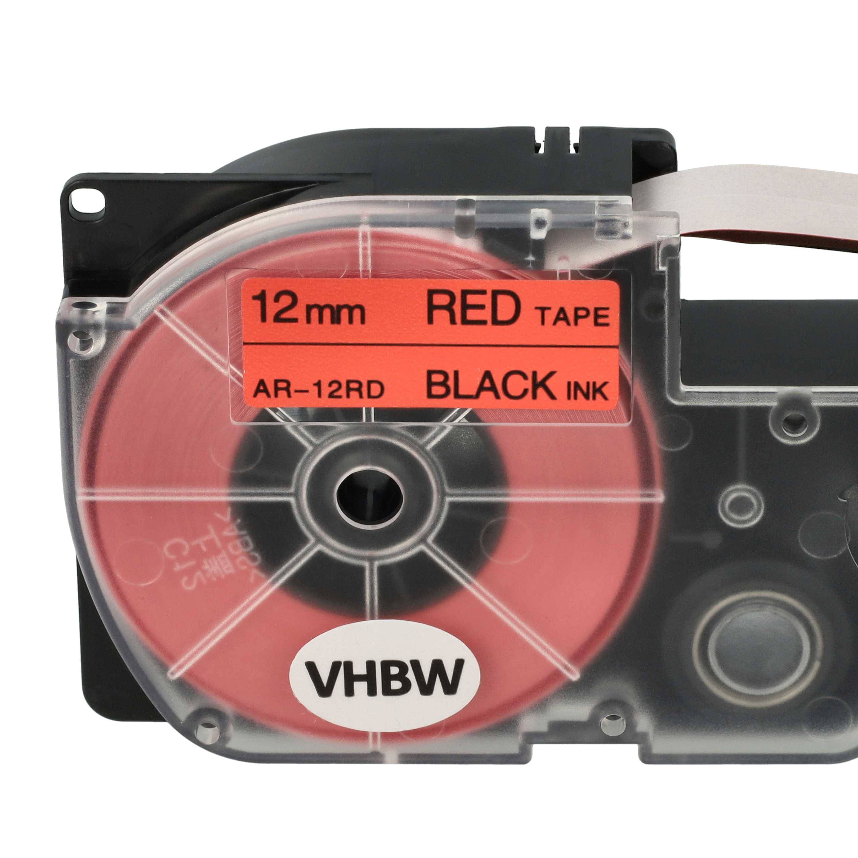 vhbw Schriftband-Kassette kompatibel mit Casio KL-130, KL-200, KL-2000, KL-120, KL-100E, KL-1500, CW-L300 Etiketten-Drucker 12mm Schwarz auf Rot